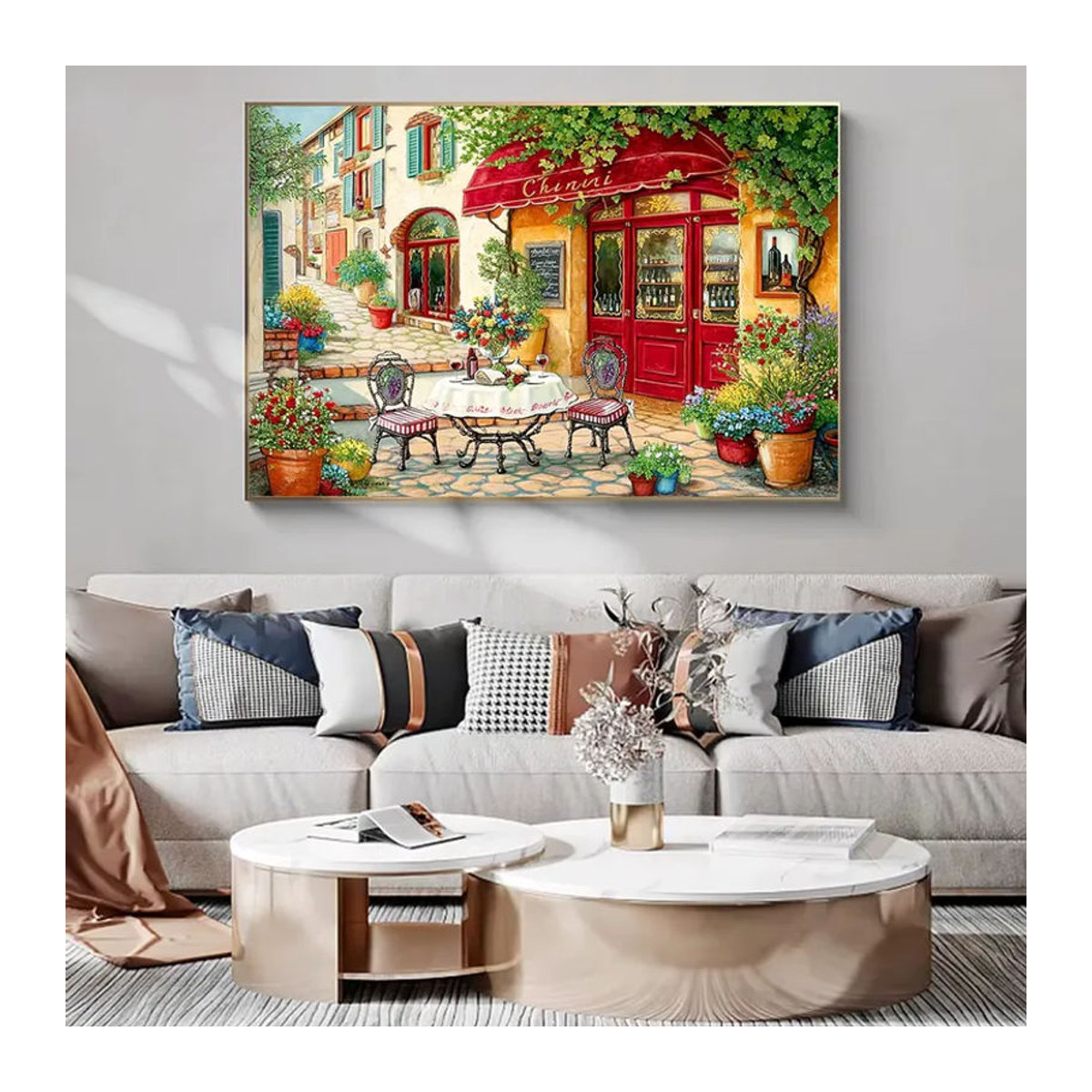 Huacan Diamant-Malerei Stadtstraßen-Landschaft als Mosaik-Kunstwerk in Mehrfarbig mit runden Steinen zur Wandmontage - Bild 3