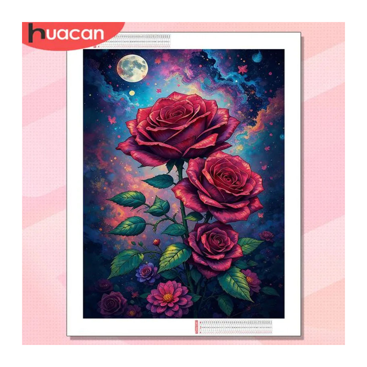 HUACAN Diamant-Mosaik 5D Rosenblüte DIY Diamant-Malerei Set mit floralem Mond-Motiv in Mehrfarbig, Modernes Wanddekor für Erwachsene - Bild 1