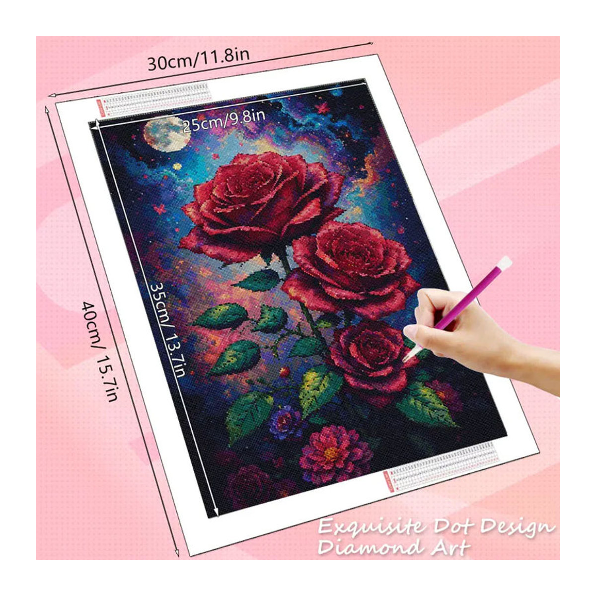 HUACAN Diamant-Mosaik 5D Rosenblüte DIY Diamant-Malerei Set mit floralem Mond-Motiv in Mehrfarbig, Modernes Wanddekor für Erwachsene - Bild 2