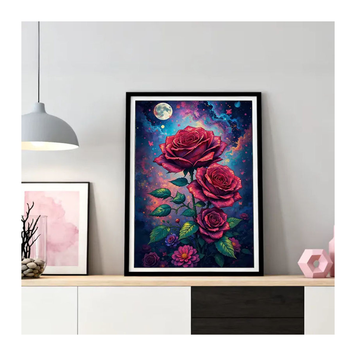 HUACAN Diamant-Mosaik 5D Rosenblüte DIY Diamant-Malerei Set mit floralem Mond-Motiv in Mehrfarbig, Modernes Wanddekor für Erwachsene - Bild 3