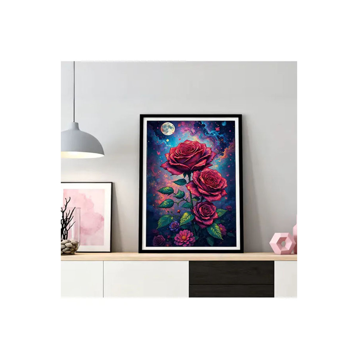 HUACAN Diamant-Mosaik 5D Rosenblüte DIY Diamant-Malerei Set mit floralem Mond-Motiv in Mehrfarbig, Modernes Wanddekor für Erwachsene - Bild 5