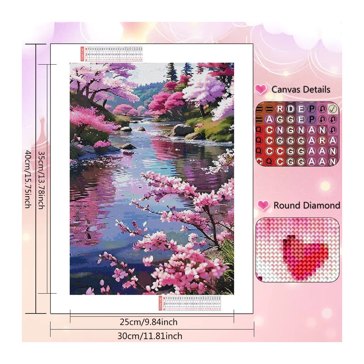 HUACAN Diamant Mosaik Bild Rund mit Blumen und Landschaft in Mehrfarbig zur Dekoration - Bild 2
