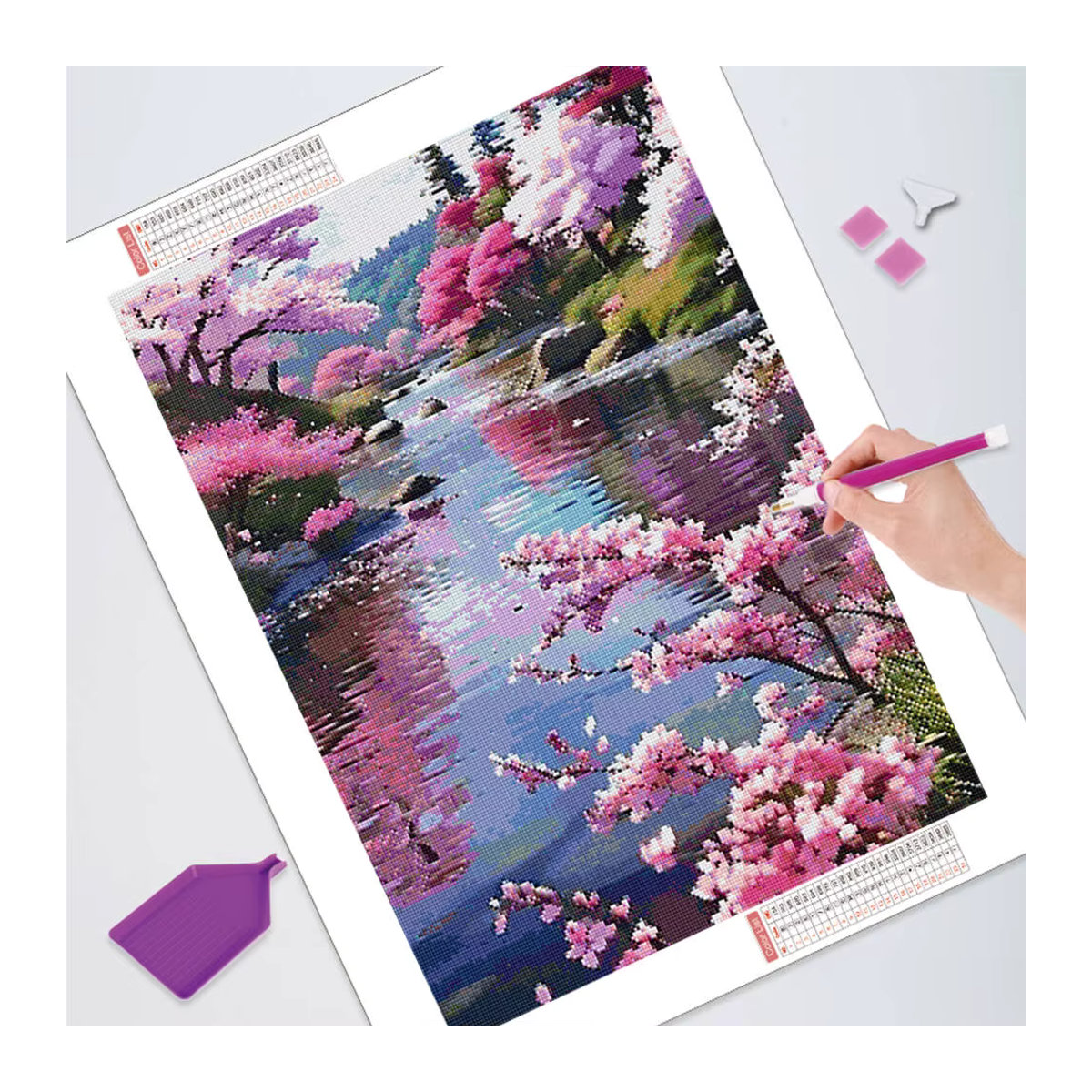 HUACAN Diamant Mosaik Bild Rund mit Blumen und Landschaft in Mehrfarbig zur Dekoration - Bild 3