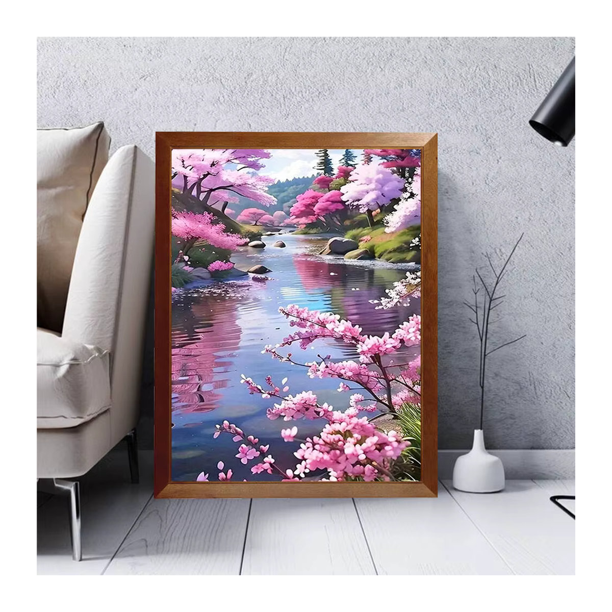 HUACAN Diamant Mosaik Bild Rund mit Blumen und Landschaft in Mehrfarbig zur Dekoration - Bild 4