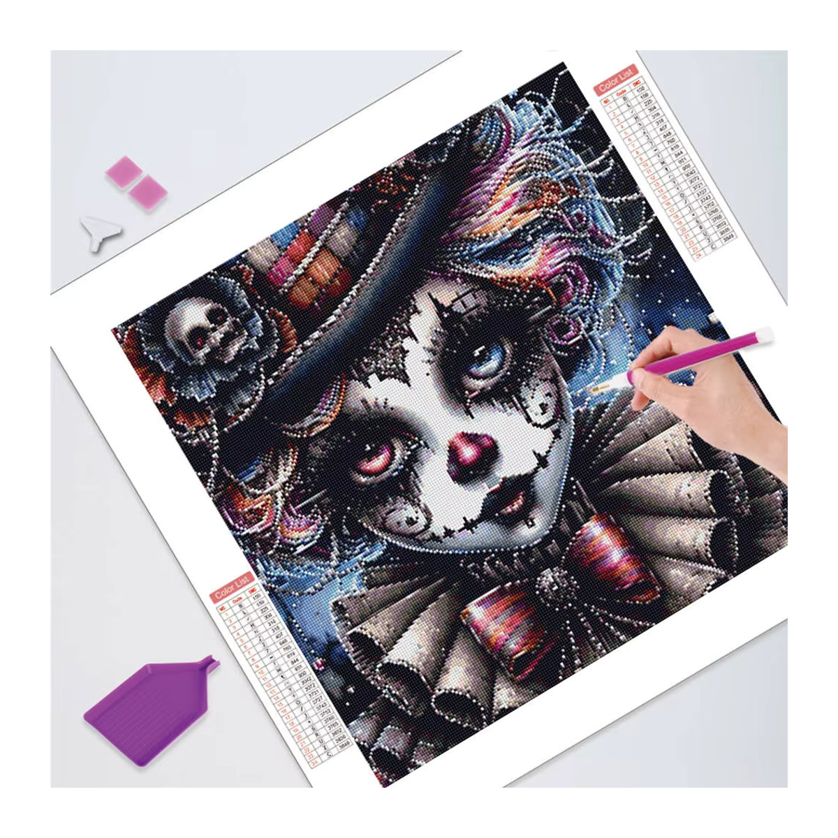 HUACAN Diamant-Mosaik Clown-Porträt als modernes Kunsthandwerk für die Wandmontage, mehrfarbig, quadratisch oder rund - Bild 3