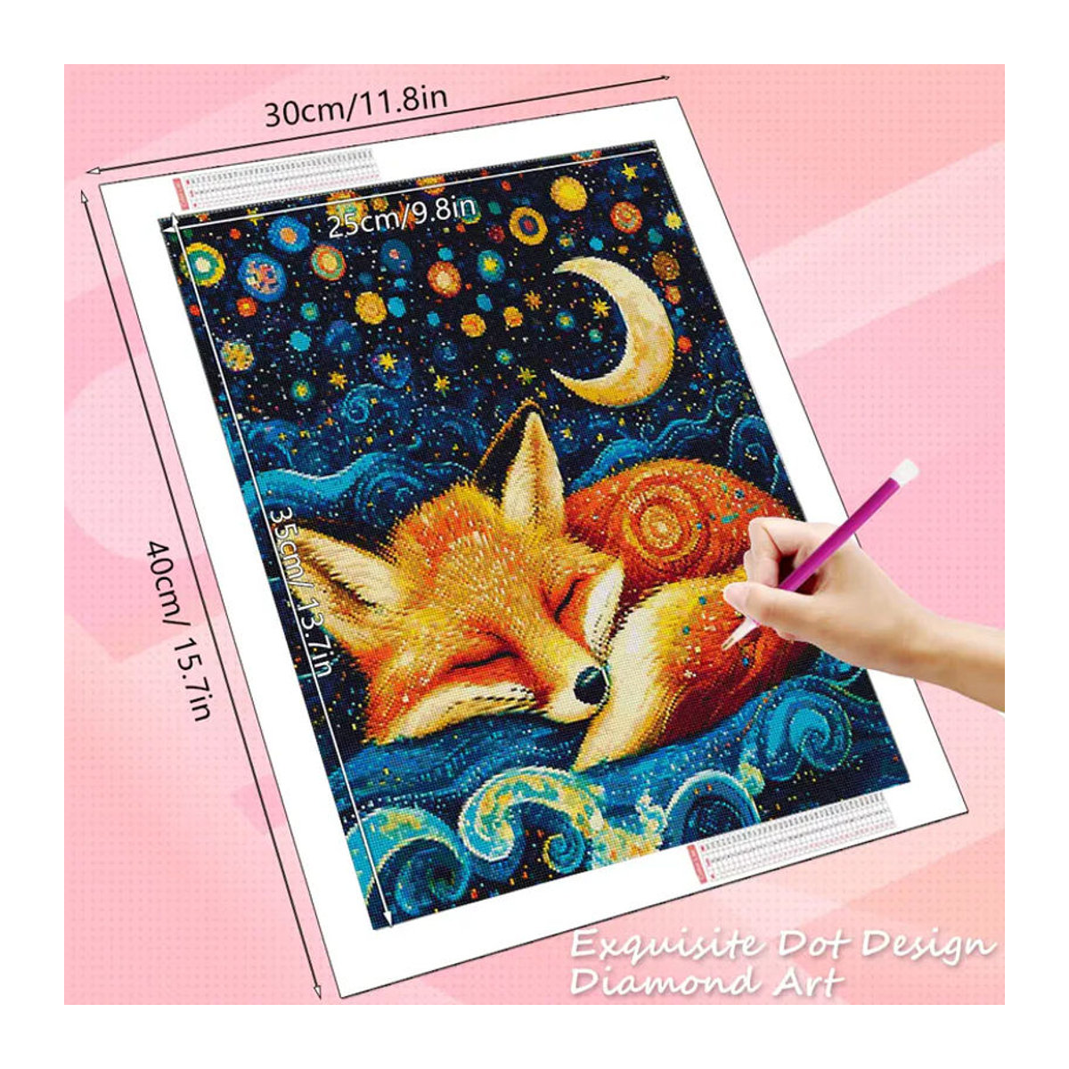 HUACAN Diamant-Mosaik Gemälde Fuchs mit Sternenhimmel und Mond, mehrfarbig, Rechteckig - Bild 2