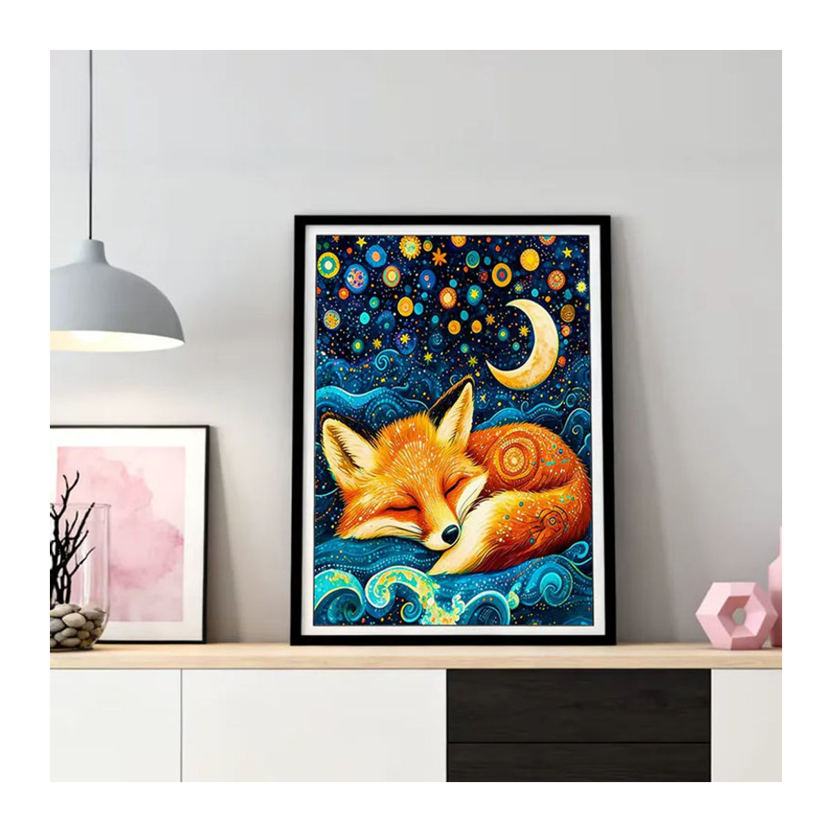 HUACAN Diamant-Mosaik Gemälde Fuchs mit Sternenhimmel und Mond, mehrfarbig, Rechteckig - Bild 3