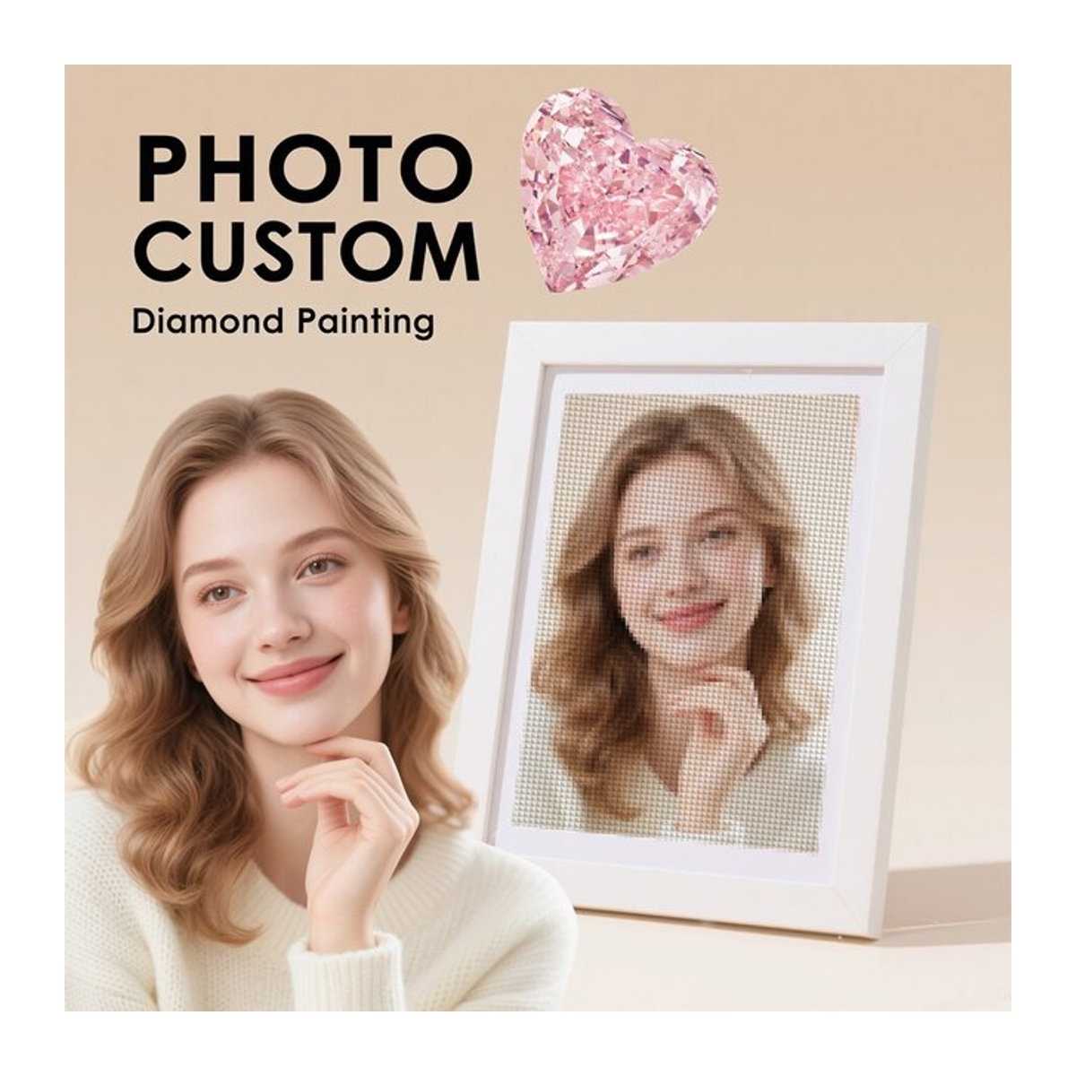 HUACAN Diamant-Mosaik mit individuellem Foto für deine Heimdekoration, mehrfarbige Diamant-Stickerei mit runden Bohrern - Bild 1