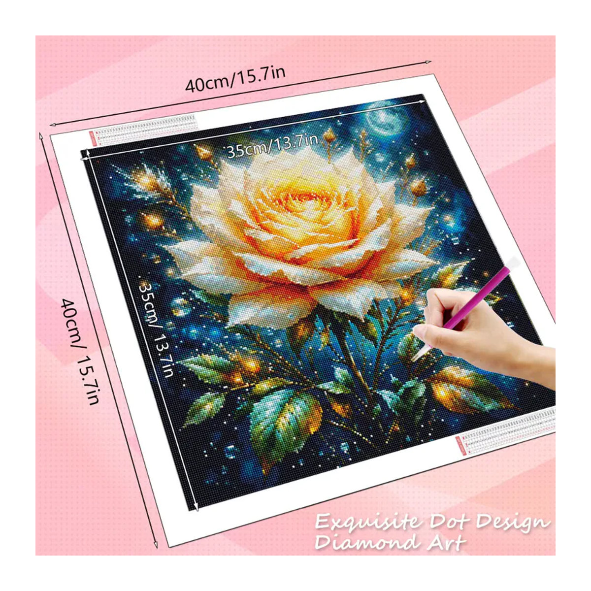 HUACAN Diamant-Mosaik Rosenblüte Wanddekoration in Mehrfarbig, Florales DIY-Set für Erwachsene - Bild 2