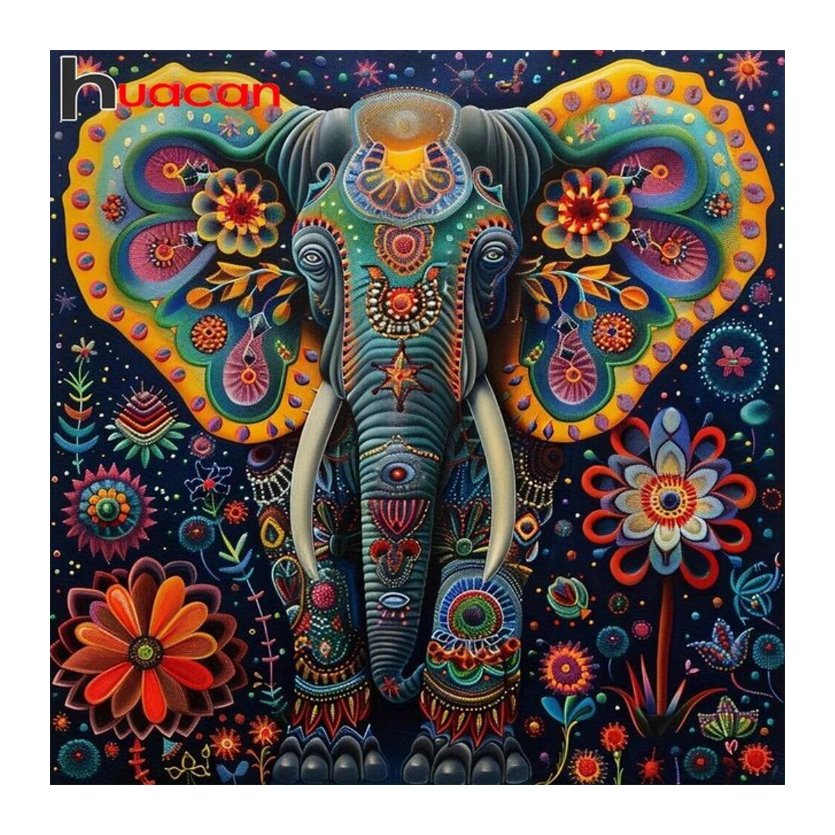 Huacan Diamant-Mosaik Set Elefant in mehrfarbigem Bohemian-Design zur Wanddekoration - Bild 1