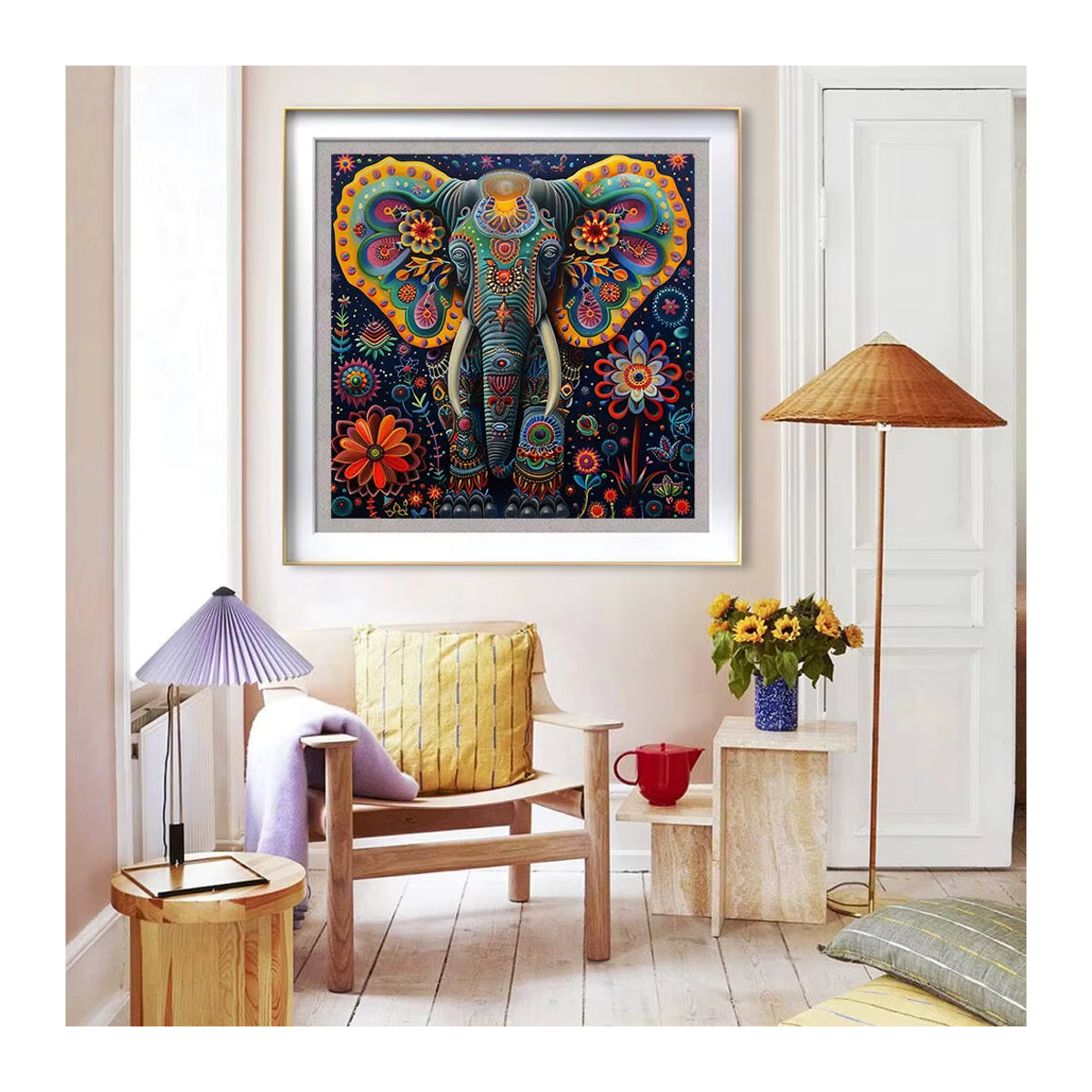 Huacan Diamant-Mosaik Set Elefant in mehrfarbigem Bohemian-Design zur Wanddekoration - Bild 3