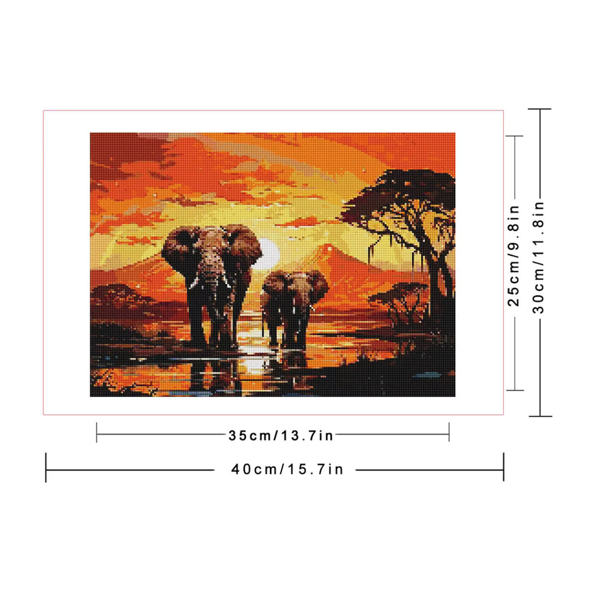 Huacan Diamant-Mosaik Set Elefant in Sonnenuntergang Landschaft, Orange, Rund - Bild 2