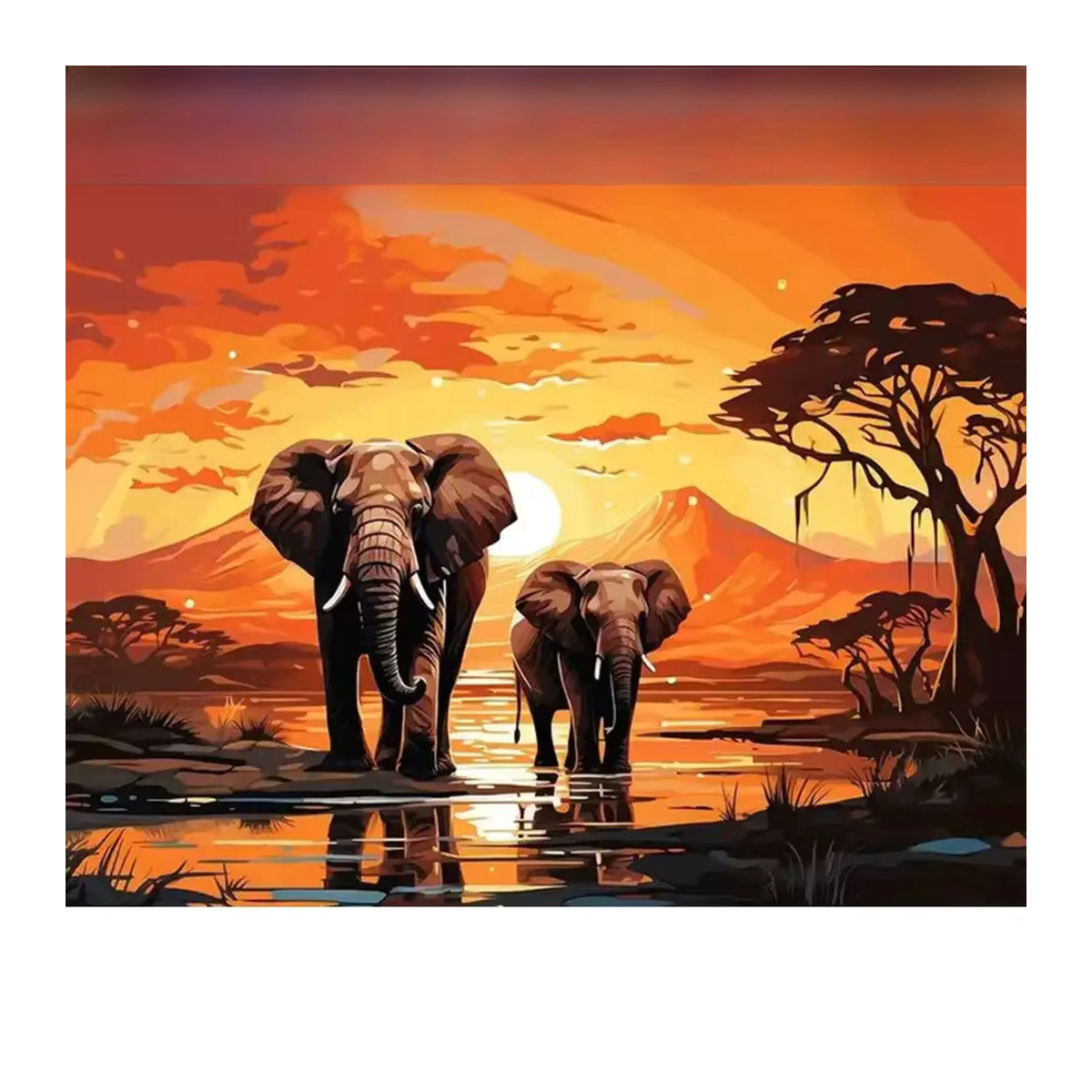 Huacan Diamant-Mosaik Set Elefant in Sonnenuntergang Landschaft, Orange, Rund - Bild 4