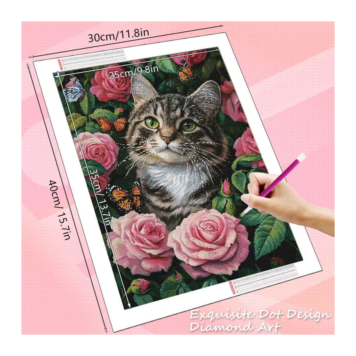 HUACAN Diamant-Mosaik Set mit Katze und Blumen, mehrfarbiges Kunstwerk für die Wanddekoration, inkl. quadratischer und runder Bohrer, Hochformat, Rahmenlos - Bild 2