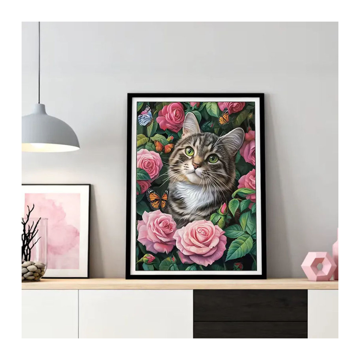 HUACAN Diamant-Mosaik Set mit Katze und Blumen, mehrfarbiges Kunstwerk für die Wanddekoration, inkl. quadratischer und runder Bohrer, Hochformat, Rahmenlos - Bild 3