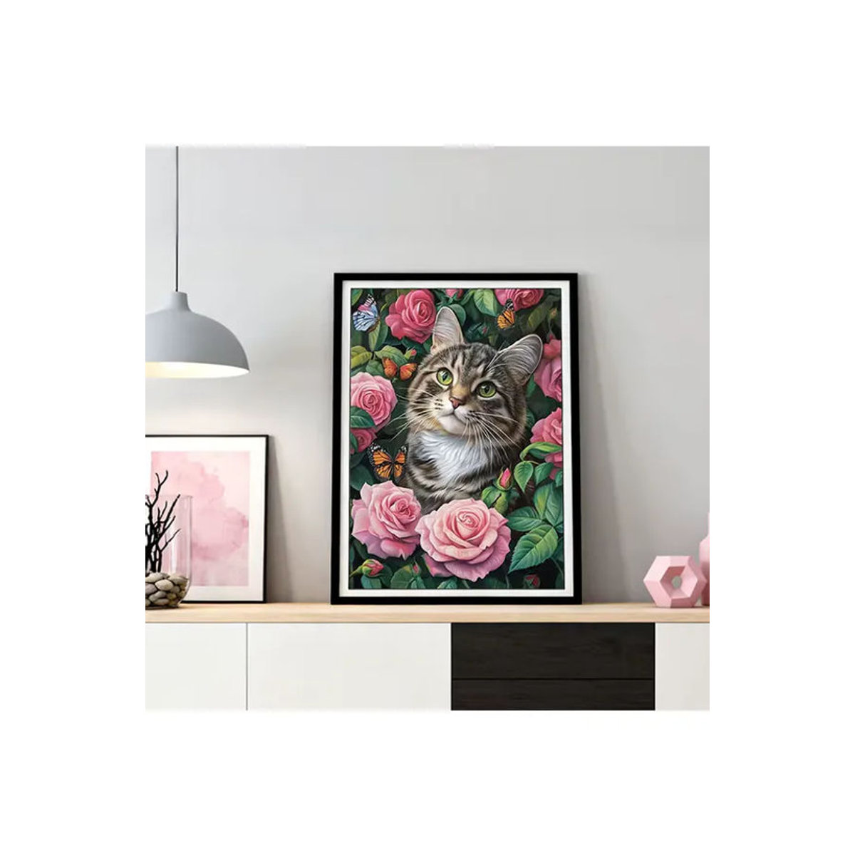 HUACAN Diamant-Mosaik Set mit Katze und Blumen, mehrfarbiges Kunstwerk für die Wanddekoration, inkl. quadratischer und runder Bohrer, Hochformat, Rahmenlos - Bild 4