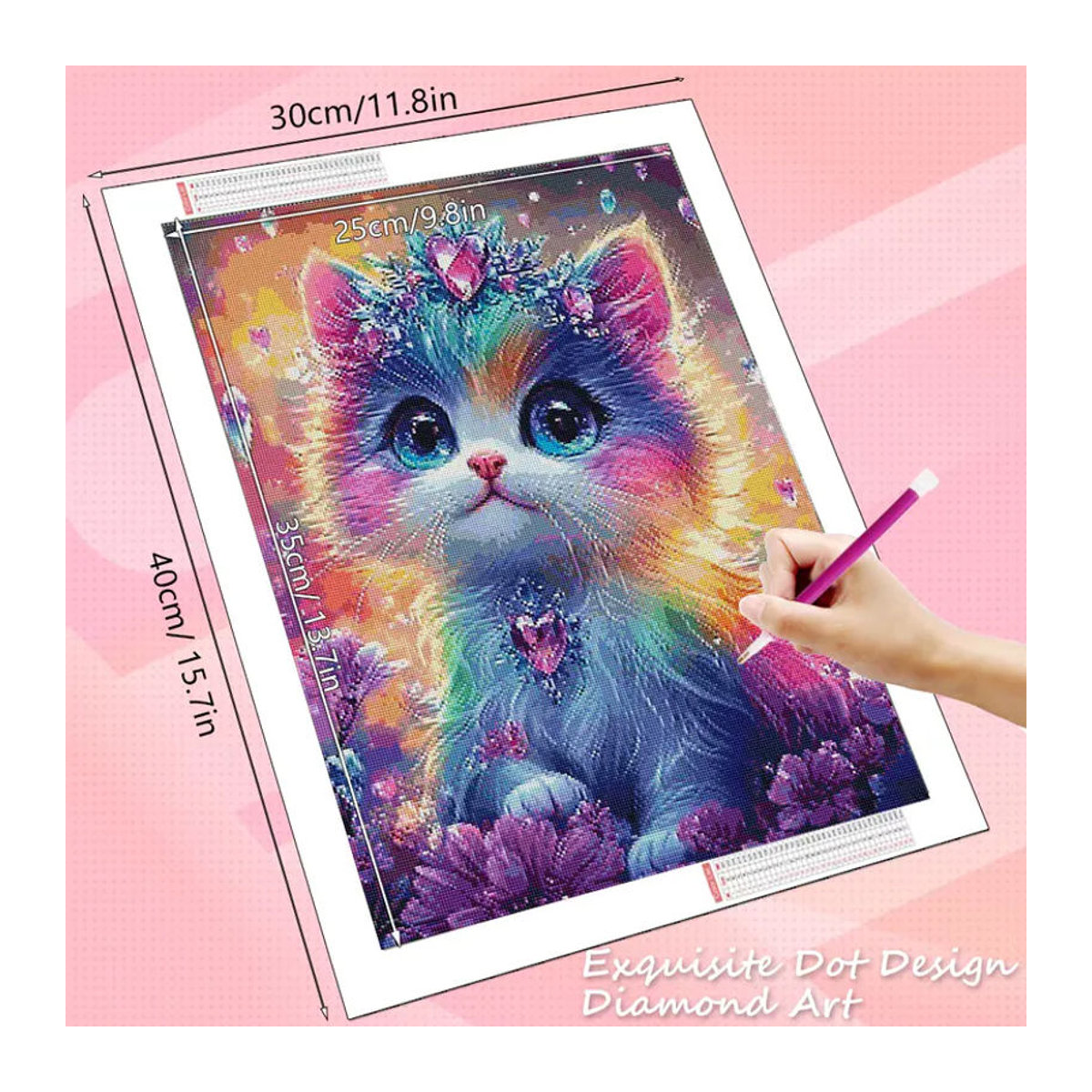 HUACAN Diamant-Mosaik Set mit Katze und floralen Motiven, mehrfarbig, Durchmesser: 30 cm - Bild 2
