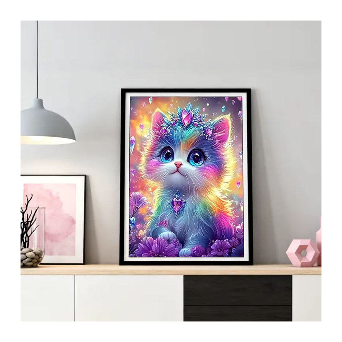 HUACAN Diamant-Mosaik Set mit Katze und floralen Motiven, mehrfarbig, Durchmesser: 30 cm - Bild 3