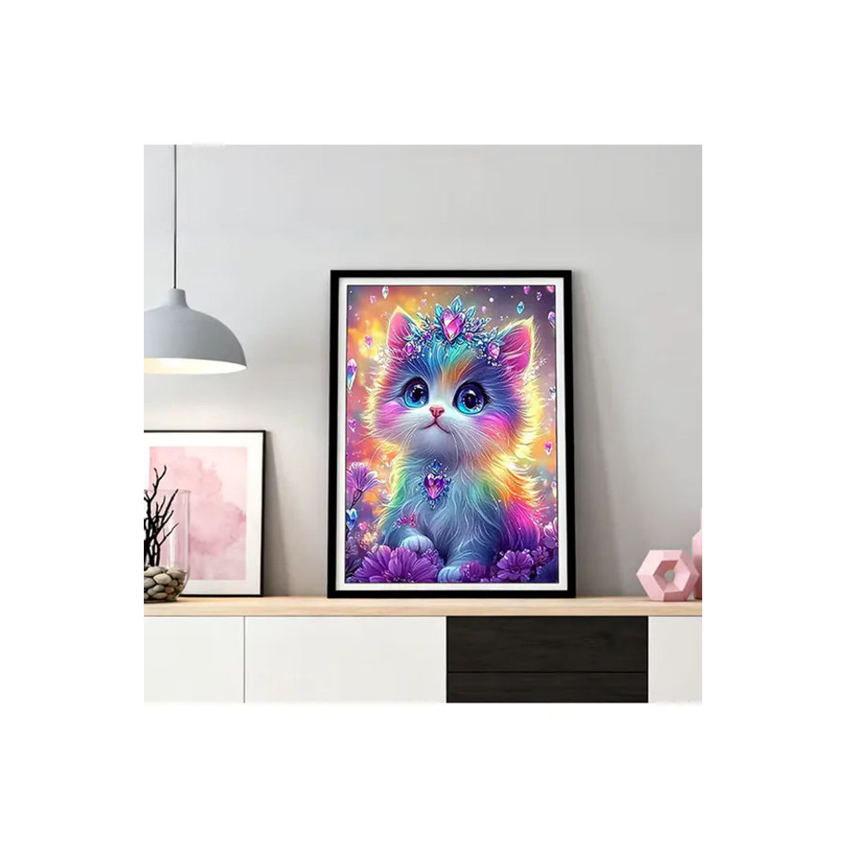 HUACAN Diamant-Mosaik Set mit Katze und floralen Motiven, mehrfarbig, Durchmesser: 30 cm - Bild 4