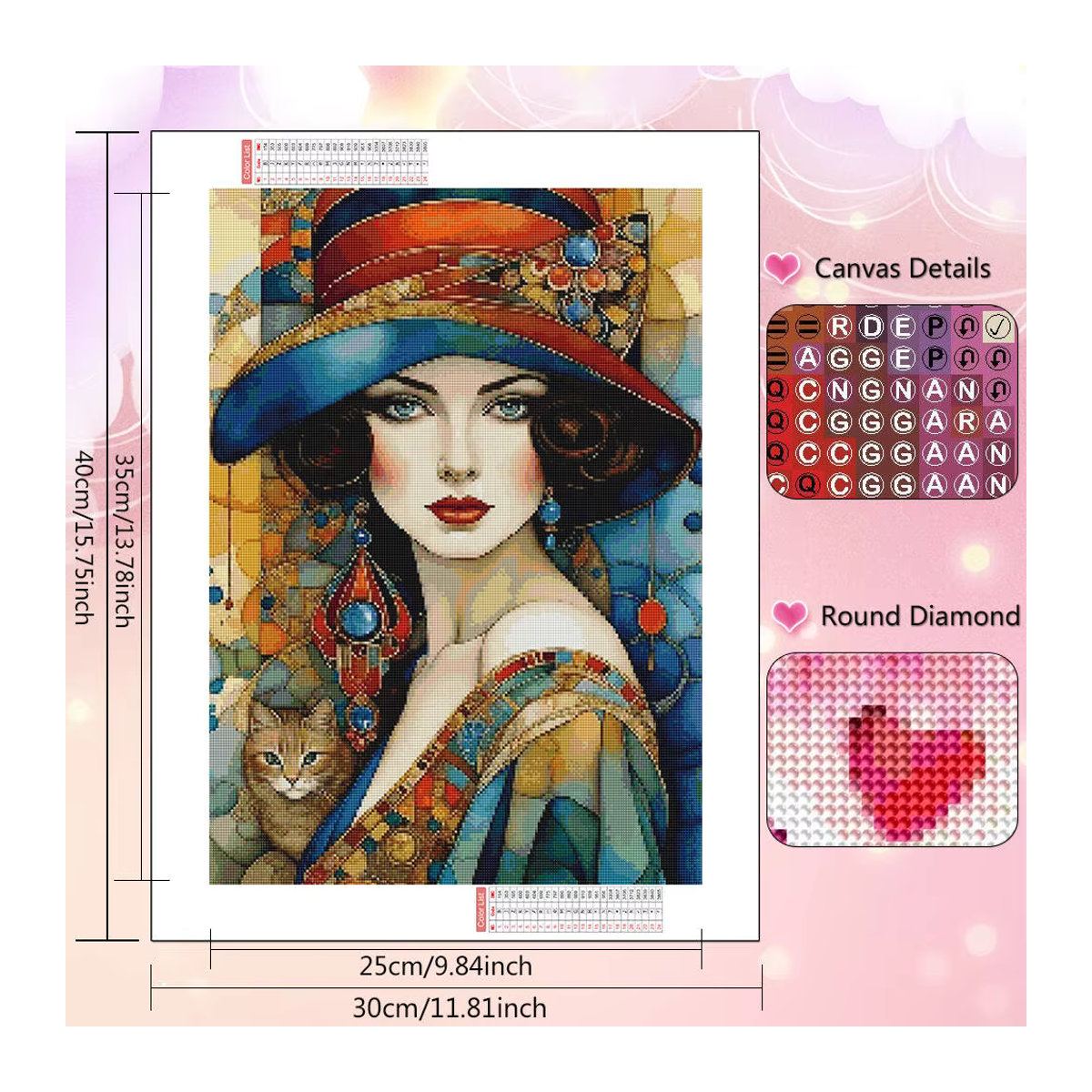 HUACAN Diamant-Mosaik-Set Porträt Frauen im Art Déco Stil, mehrfarbig, Wanddekoration - Bild 2