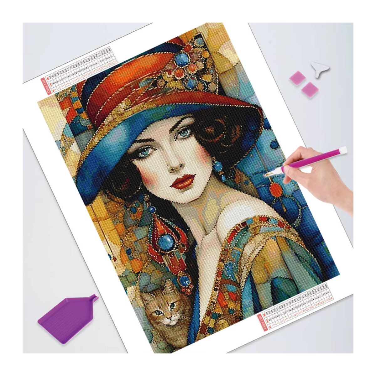 HUACAN Diamant-Mosaik-Set Porträt Frauen im Art Déco Stil, mehrfarbig, Wanddekoration - Bild 3