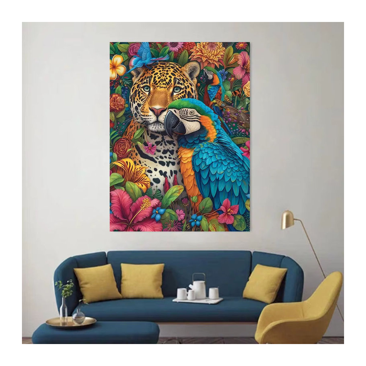 Huacan Diamant-Mosaik Wandbild Leopard und Blumen im Bohemian-Stil, mehrfarbig, Rahmenlos, B/H: 30 x 30 cm - Bild 3