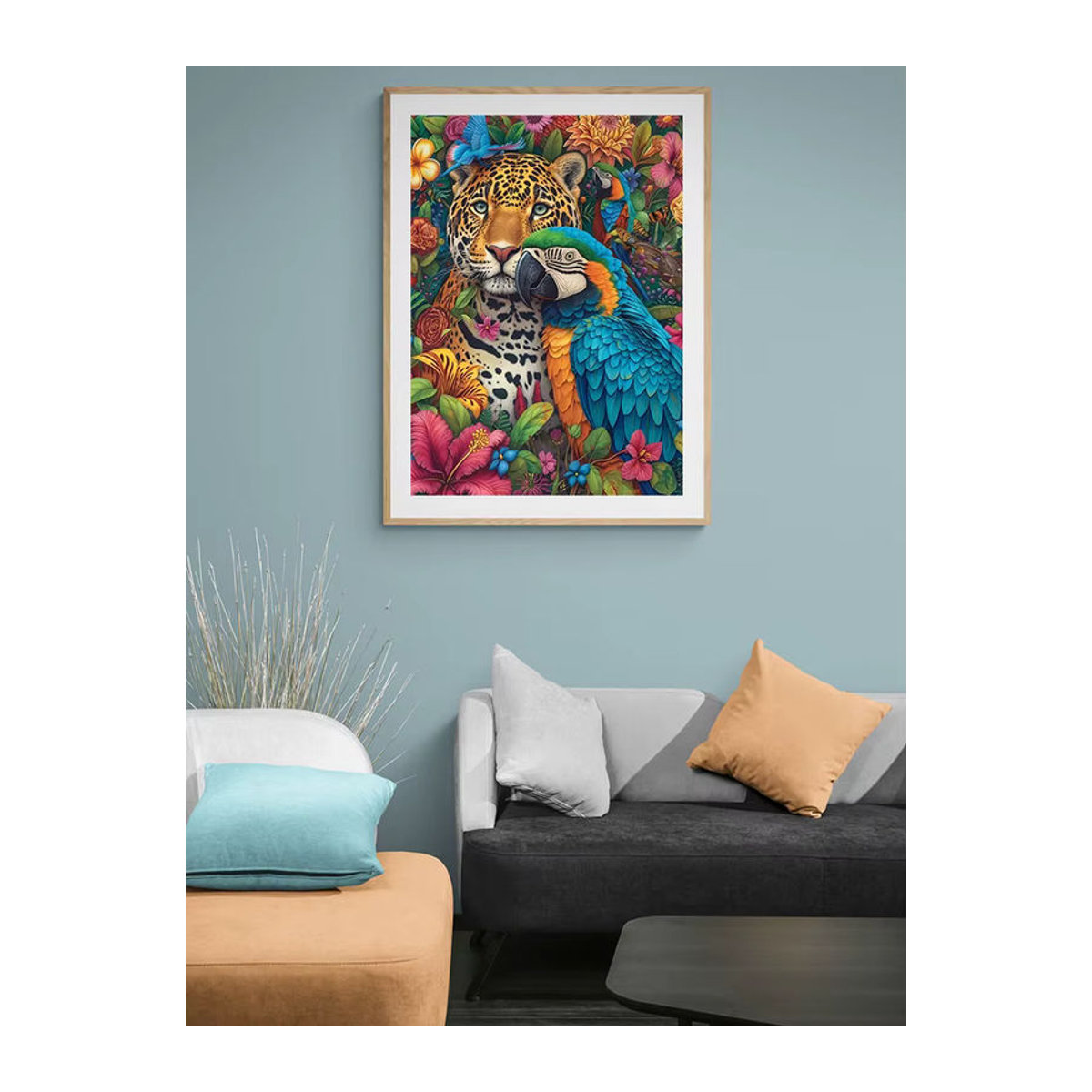 Huacan Diamant-Mosaik Wandbild Leopard und Blumen im Bohemian-Stil, mehrfarbig, Rahmenlos, B/H: 30 x 30 cm - Bild 4