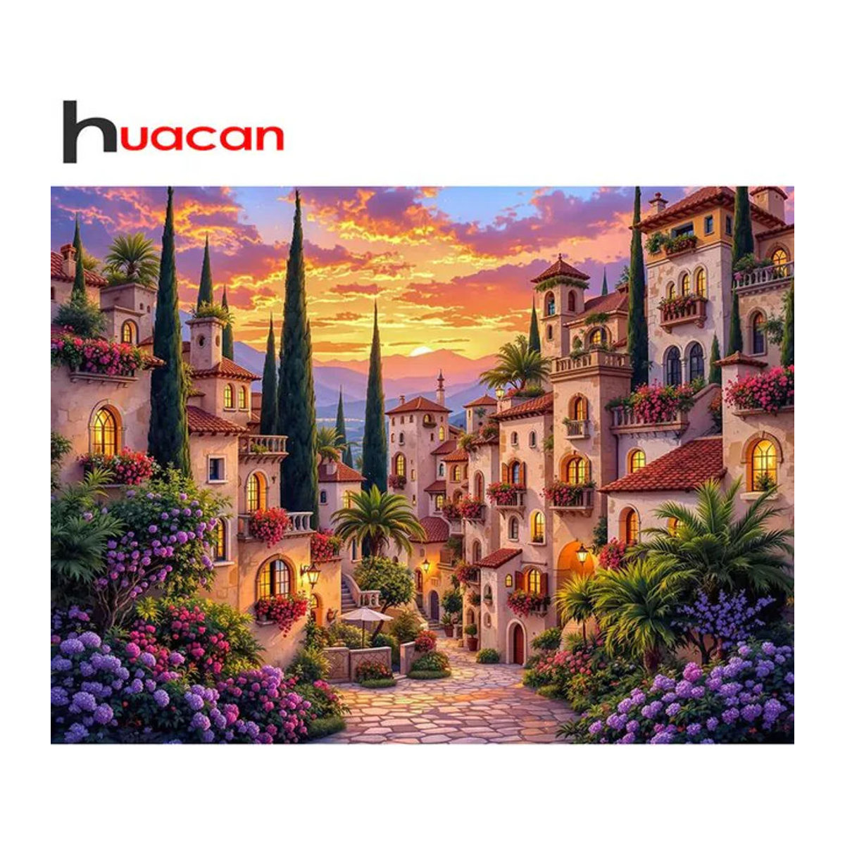 Huacan Diamant-Mosaik Wanddekoration Sonnenuntergang Landschaft in Mehrfarbig, Quadratisch, Rahmenlos - Bild 1