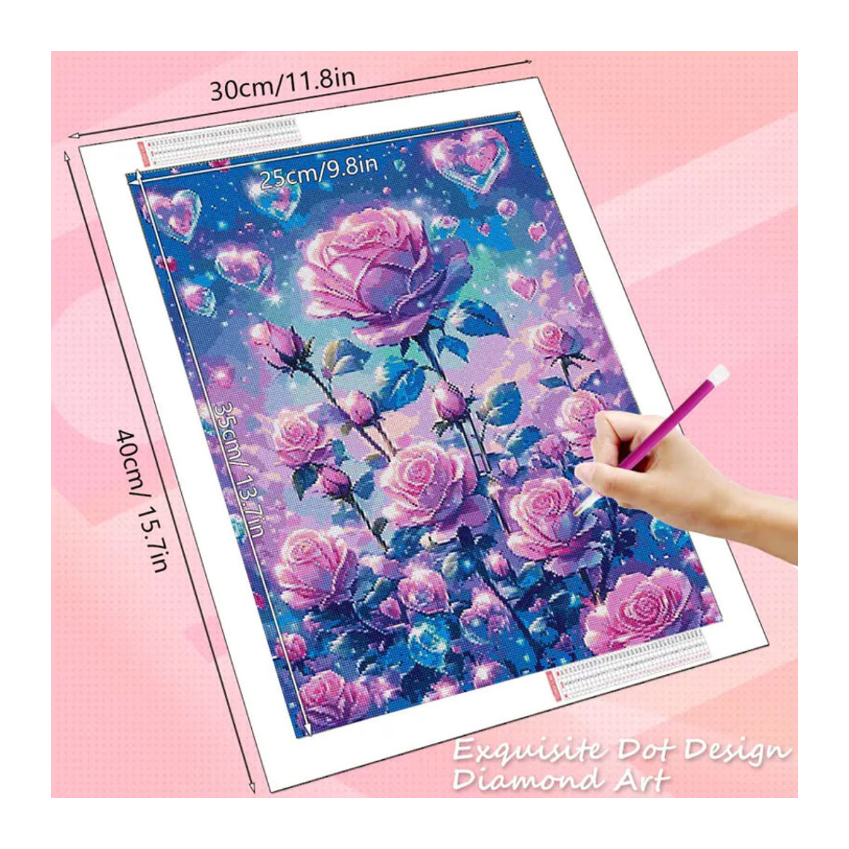 HUACAN Diamant-Stickerei Set mit Rose und Schmetterling, rund, mehrfarbig, Wandmontage für Erwachsene - Bild 2