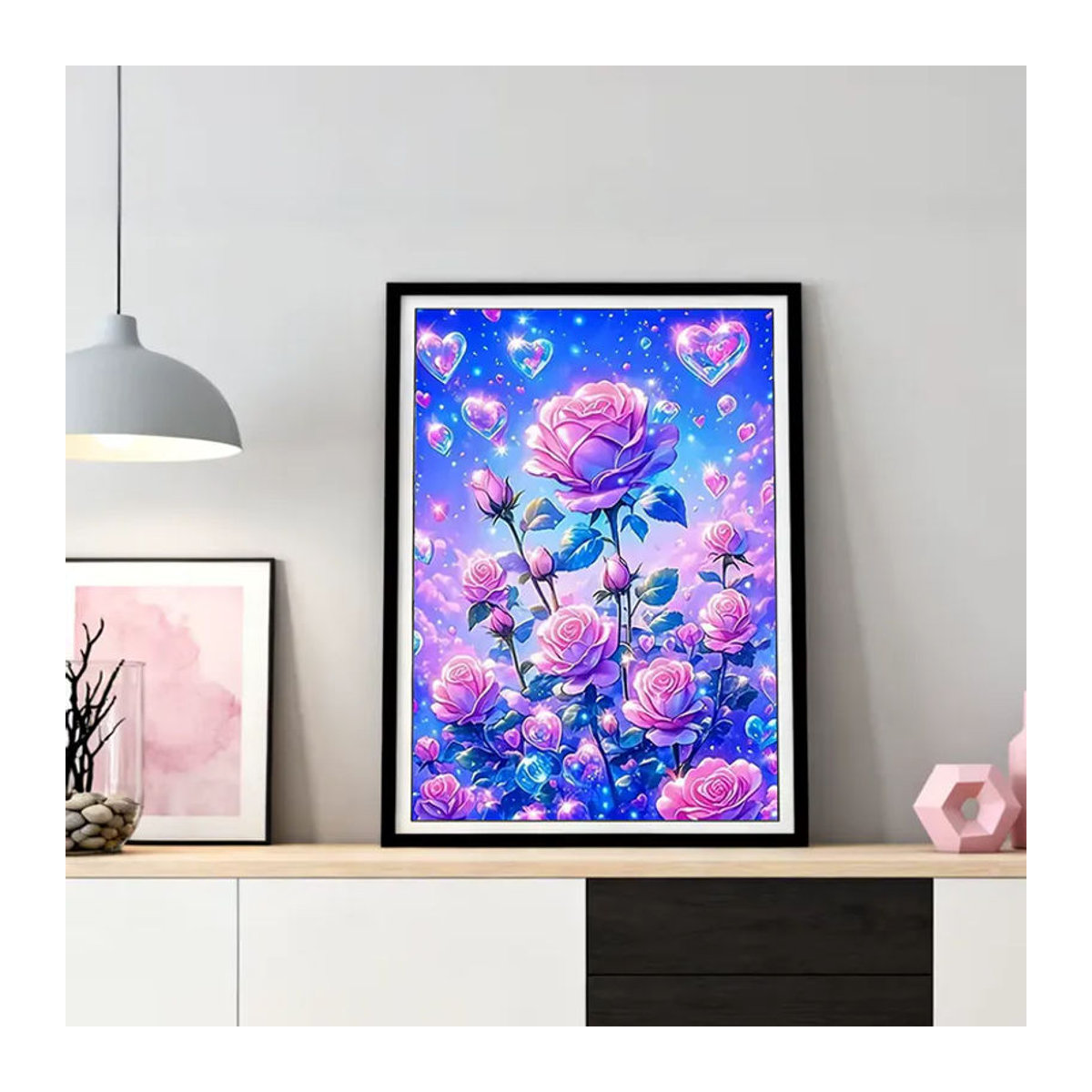 HUACAN Diamant-Stickerei Set mit Rose und Schmetterling, rund, mehrfarbig, Wandmontage für Erwachsene - Bild 3