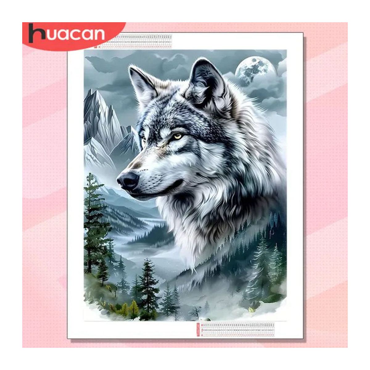 HUACAN Diamantkunst Wolf und Berglandschaft als Diamantmosaik-Gemälde in Mehrfarbig zur Wanddekoration - Bild 1