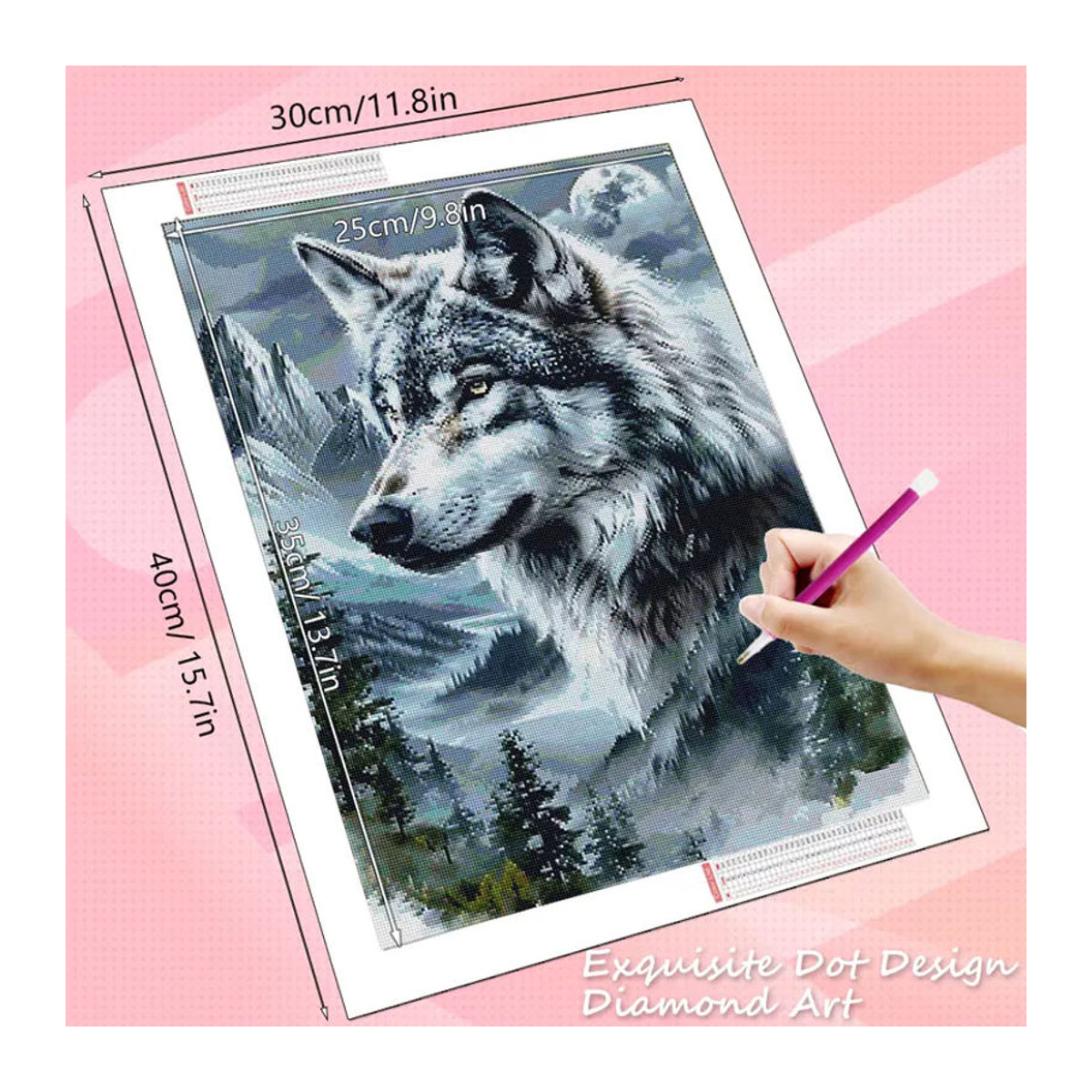 HUACAN Diamantkunst Wolf und Berglandschaft als Diamantmosaik-Gemälde in Mehrfarbig zur Wanddekoration - Bild 2