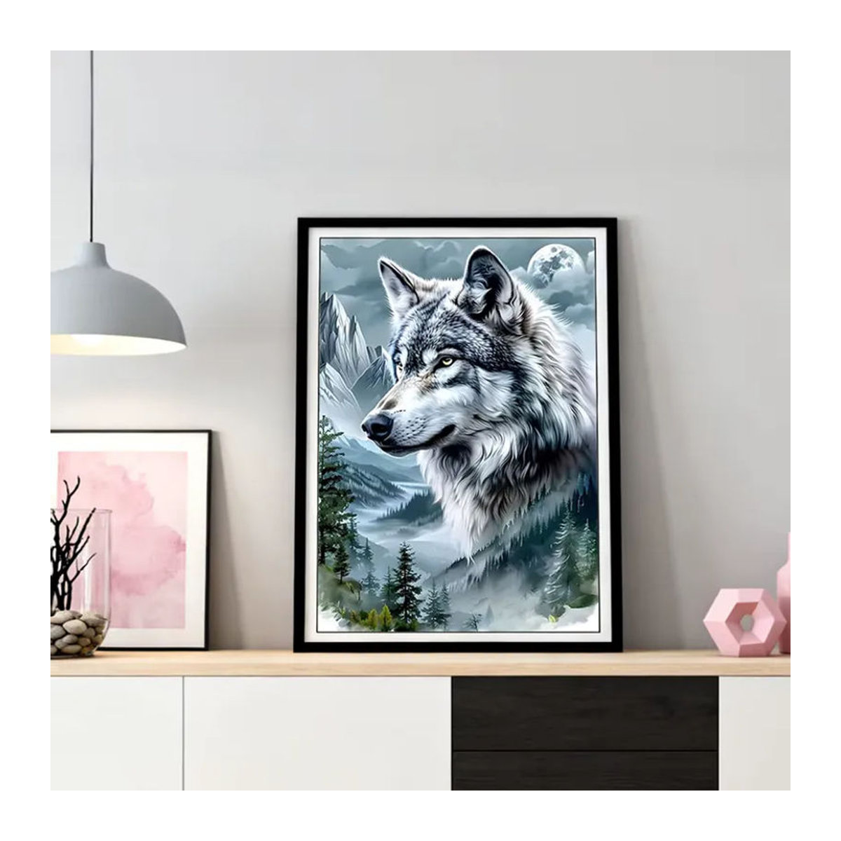 HUACAN Diamantkunst Wolf und Berglandschaft als Diamantmosaik-Gemälde in Mehrfarbig zur Wanddekoration - Bild 3