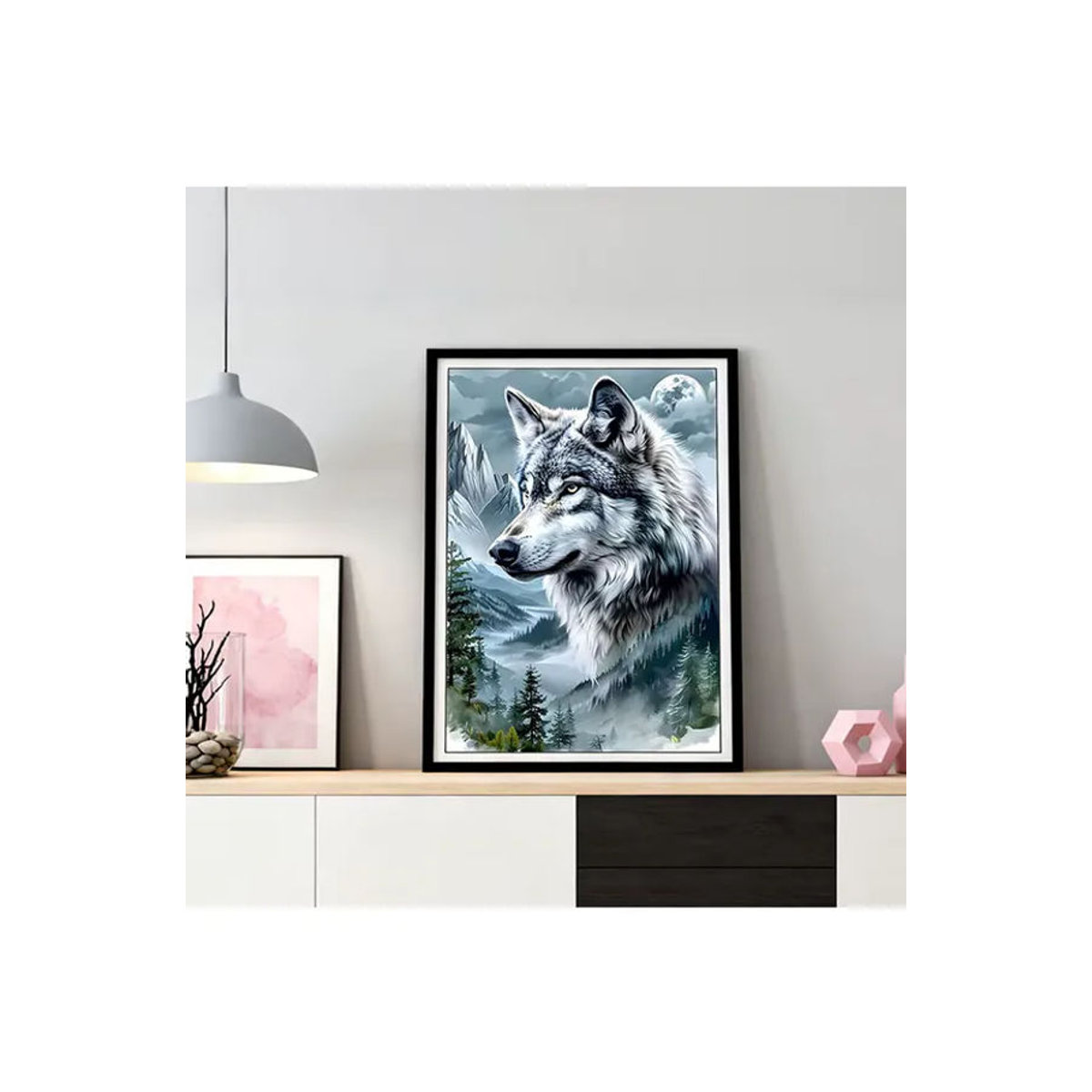 HUACAN Diamantkunst Wolf und Berglandschaft als Diamantmosaik-Gemälde in Mehrfarbig zur Wanddekoration - Bild 4
