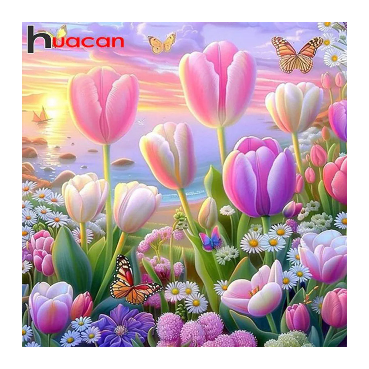 Huacan Diamantmalerei Blumen und Landschaft als quadratische oder runde Stickerei in Mehrfarbig mit floralem Frühlingsmotiv ohne Rahmen - Bild 1