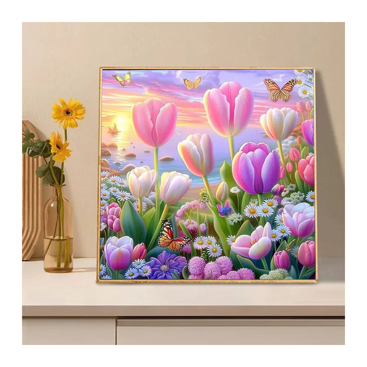 Huacan Diamantmalerei Blumen und Landschaft als quadratische oder runde Stickerei in Mehrfarbig mit floralem Frühlingsmotiv ohne Rahmen - Bild 2