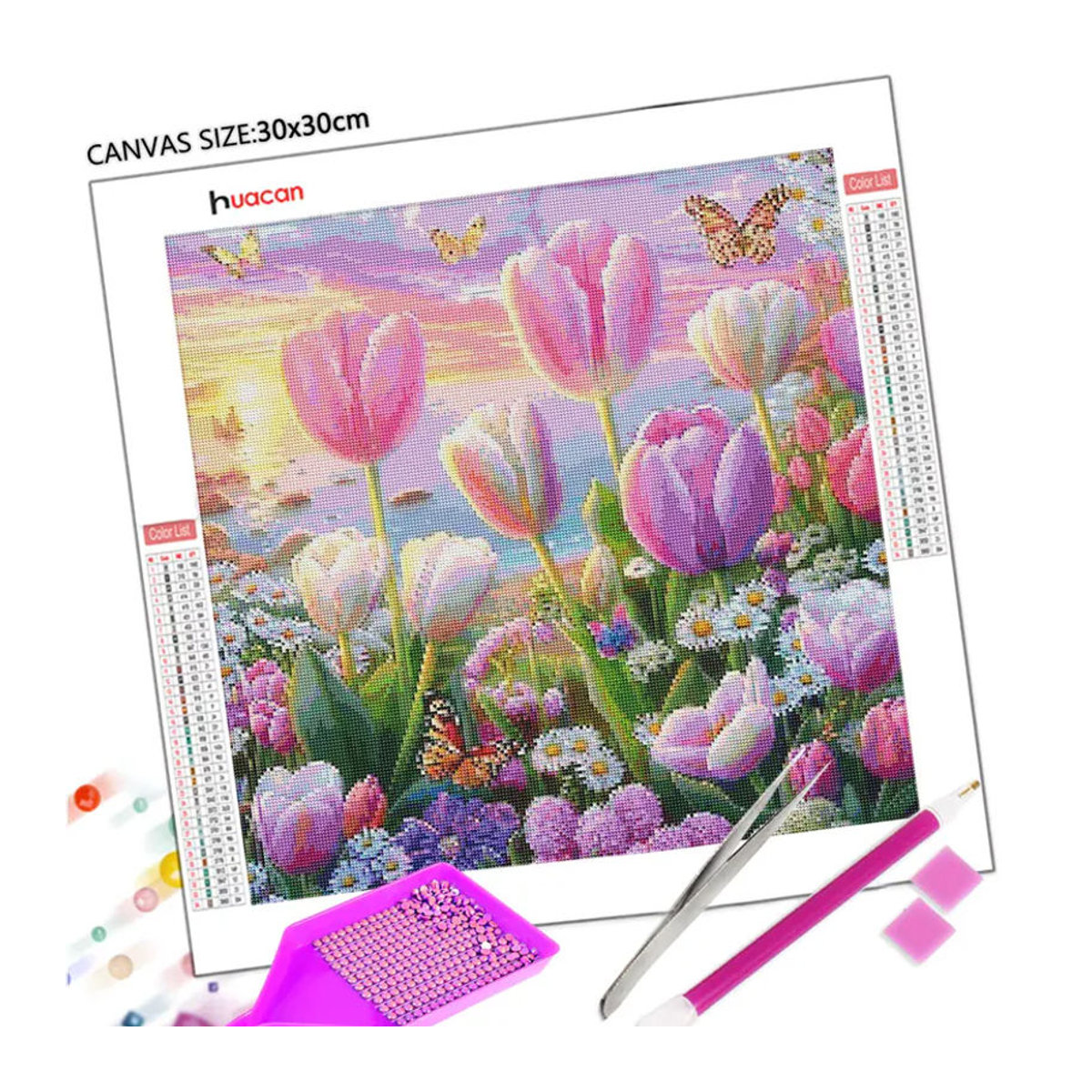 Huacan Diamantmalerei Blumen und Landschaft als quadratische oder runde Stickerei in Mehrfarbig mit floralem Frühlingsmotiv ohne Rahmen - Bild 3