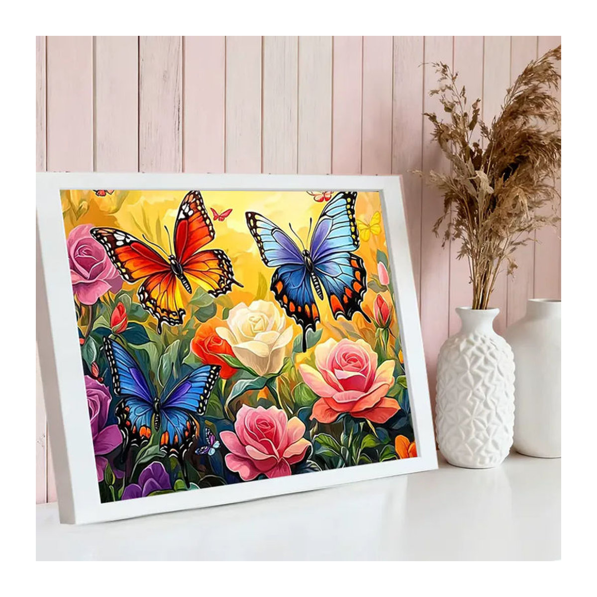 HUACAN Diamantmalerei DIY Set mit Schmetterling und Rosenblumen in Mehrfarbig mit Rundbohrern - Bild 3