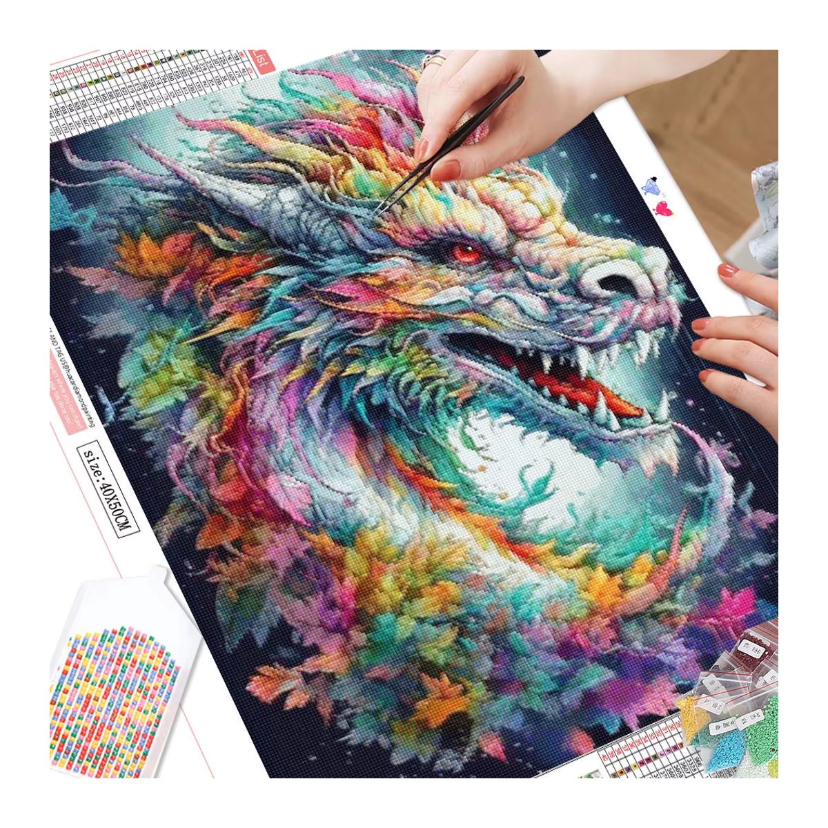 Huacan Diamantmalerei Drachen Motiv als Kreuzstich Mosaik in Mehrfarbig zur Wandmontage - Bild 2