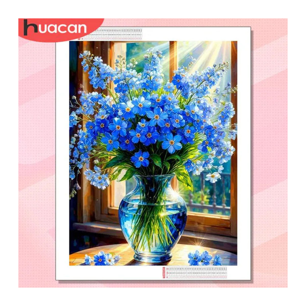 HUACAN Diamantmalerei Gänseblümchen-Blumenmotiv Komplettset in Blau mit Glassteinen zur floralen Wanddekoration, B/H: 30 x 20 cm - Bild 1