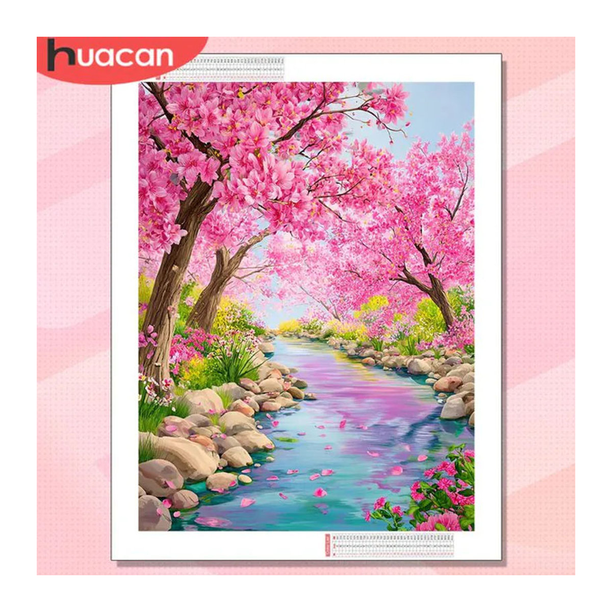 HUACAN Diamantmalerei Kirschblüten-Landschaft als Mosaik-Diamantkunst mit floralem Design in Mehrfarbig zur Wanddekoration - Bild 1