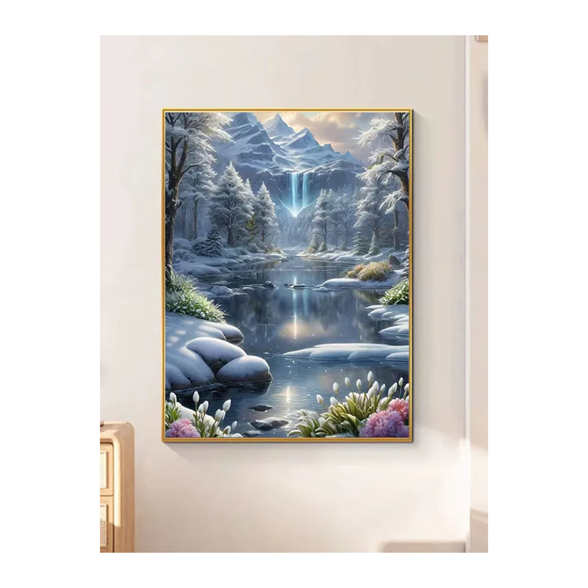Huacan Diamantmalerei Landschaft mit Bergbild als runde Wanddekoration in Blau - Bild 4