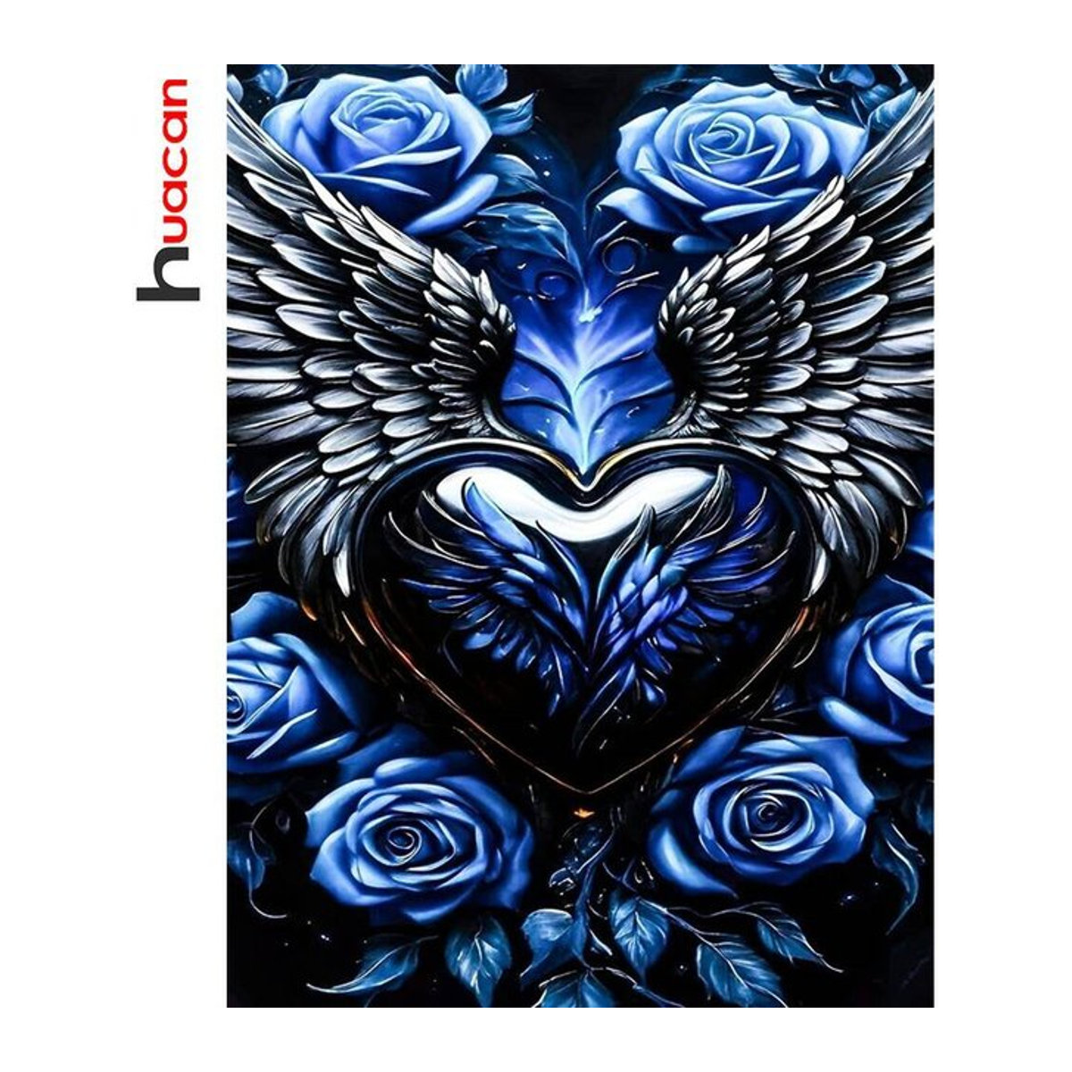 Huacan Diamantmalerei mit Rosen und Flügeln als dekoratives Mosaikbild in Blau für dein Wohnzimmer - Bild 1