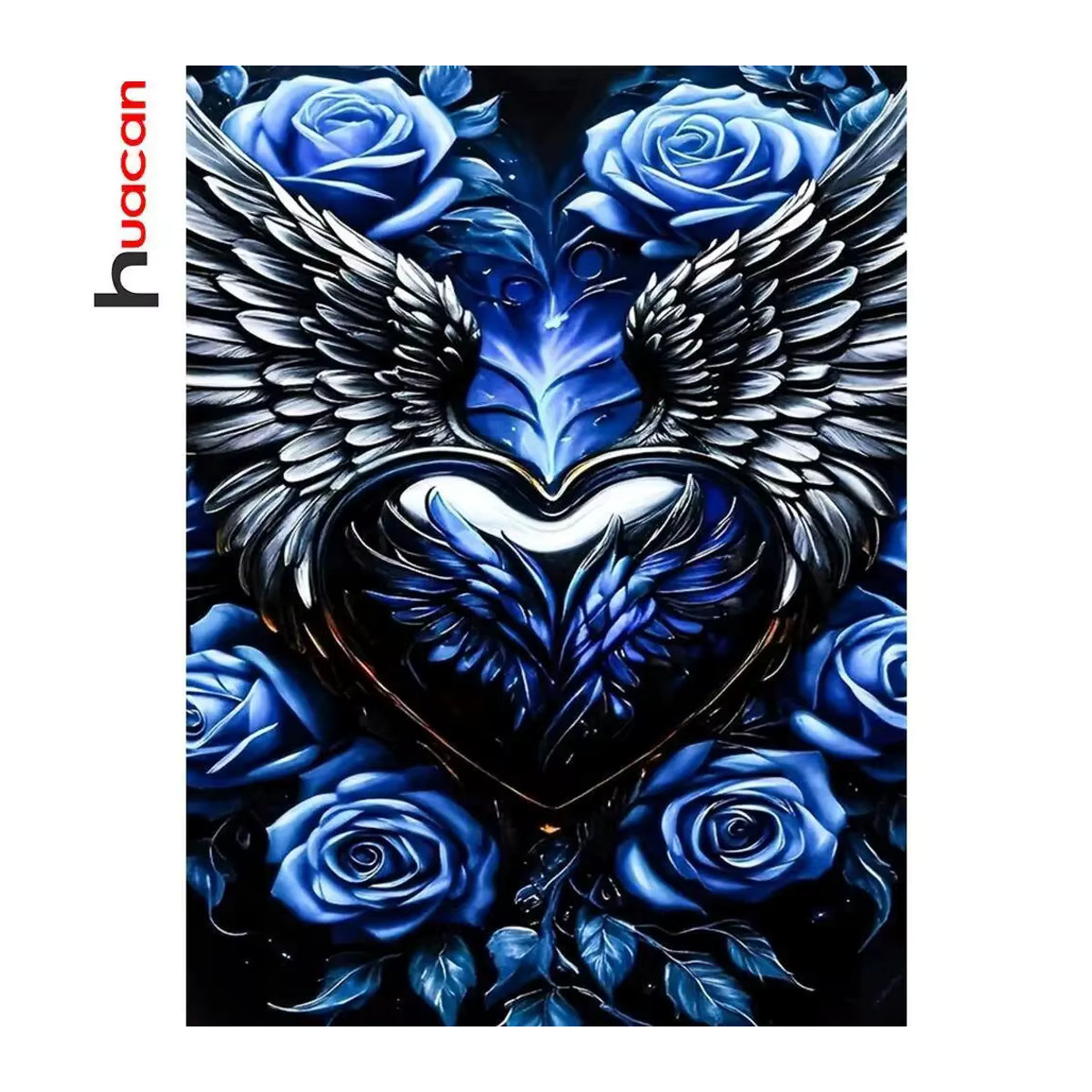 Huacan Diamantmalerei mit Rosen und Flügeln als dekoratives Mosaikbild in Blau für dein Wohnzimmer - Bild 4