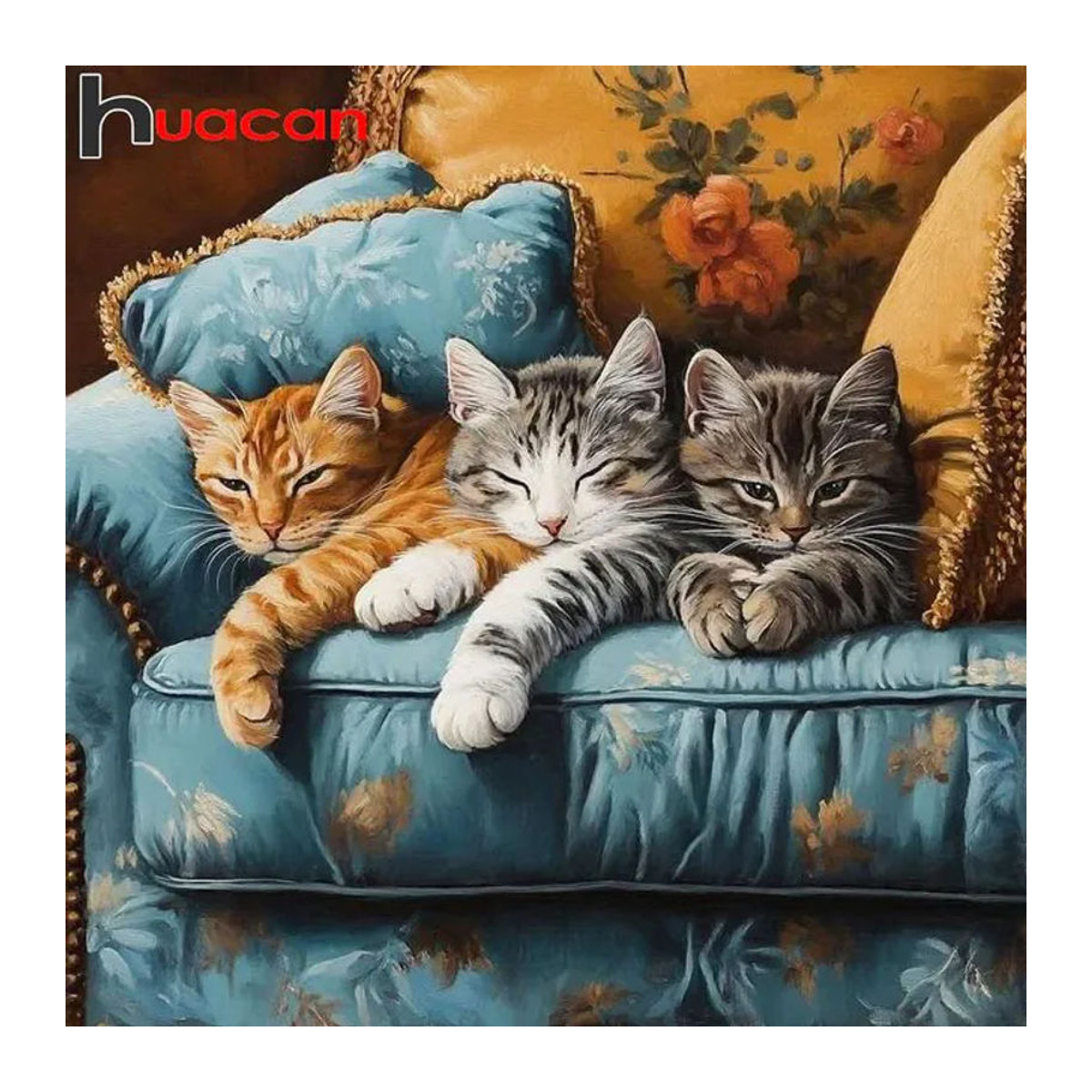 Huacan Diamantmalerei Schlafende Katze als Tierlandschaft mit Kristall-Strasssteinen, mehrfarbig, quadratisch und rahmenlos - Bild 1