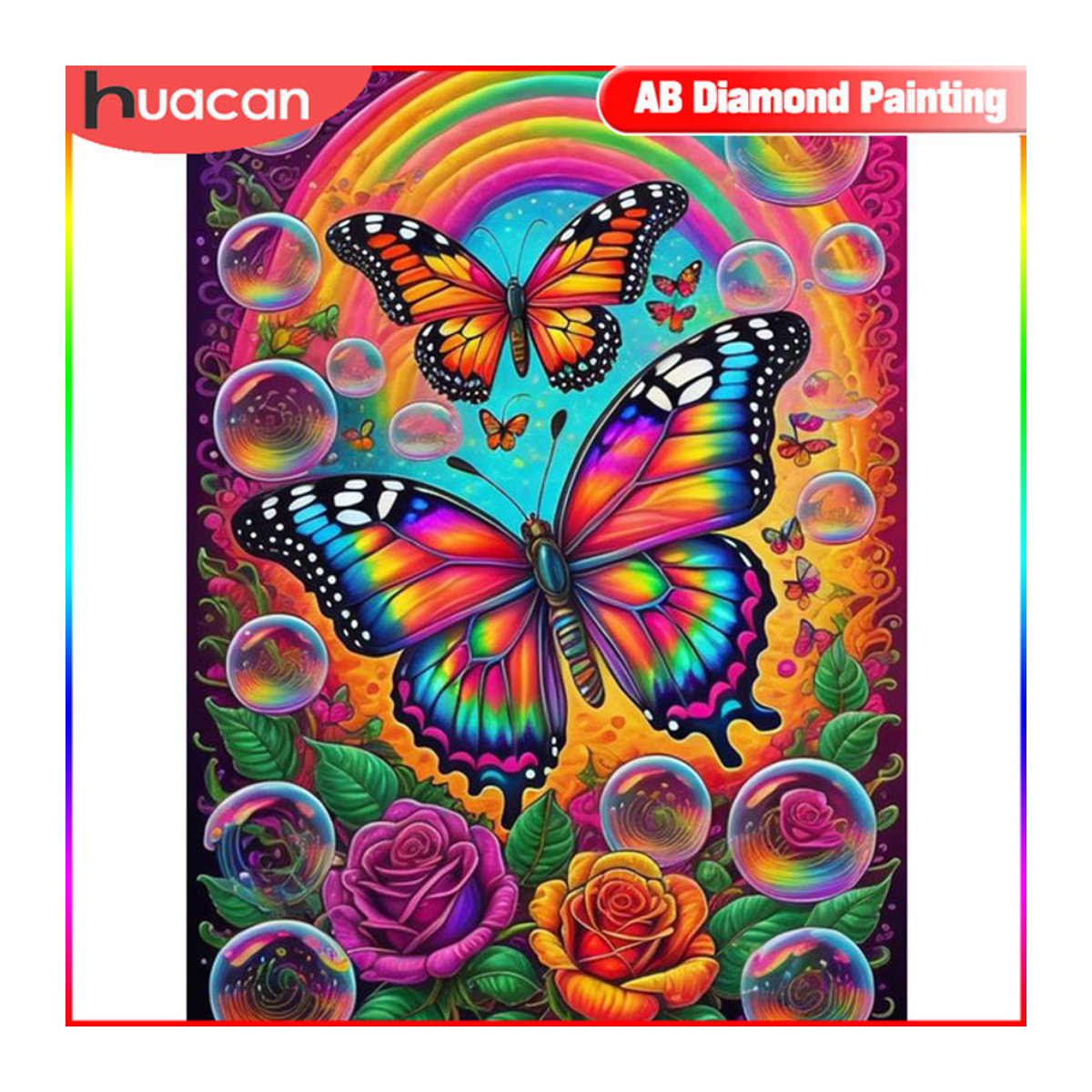 Huacan Diamantmalerei Schmetterling und Blumen als Mosaik-Dekoration, mehrfarbig, rund - Bild 1
