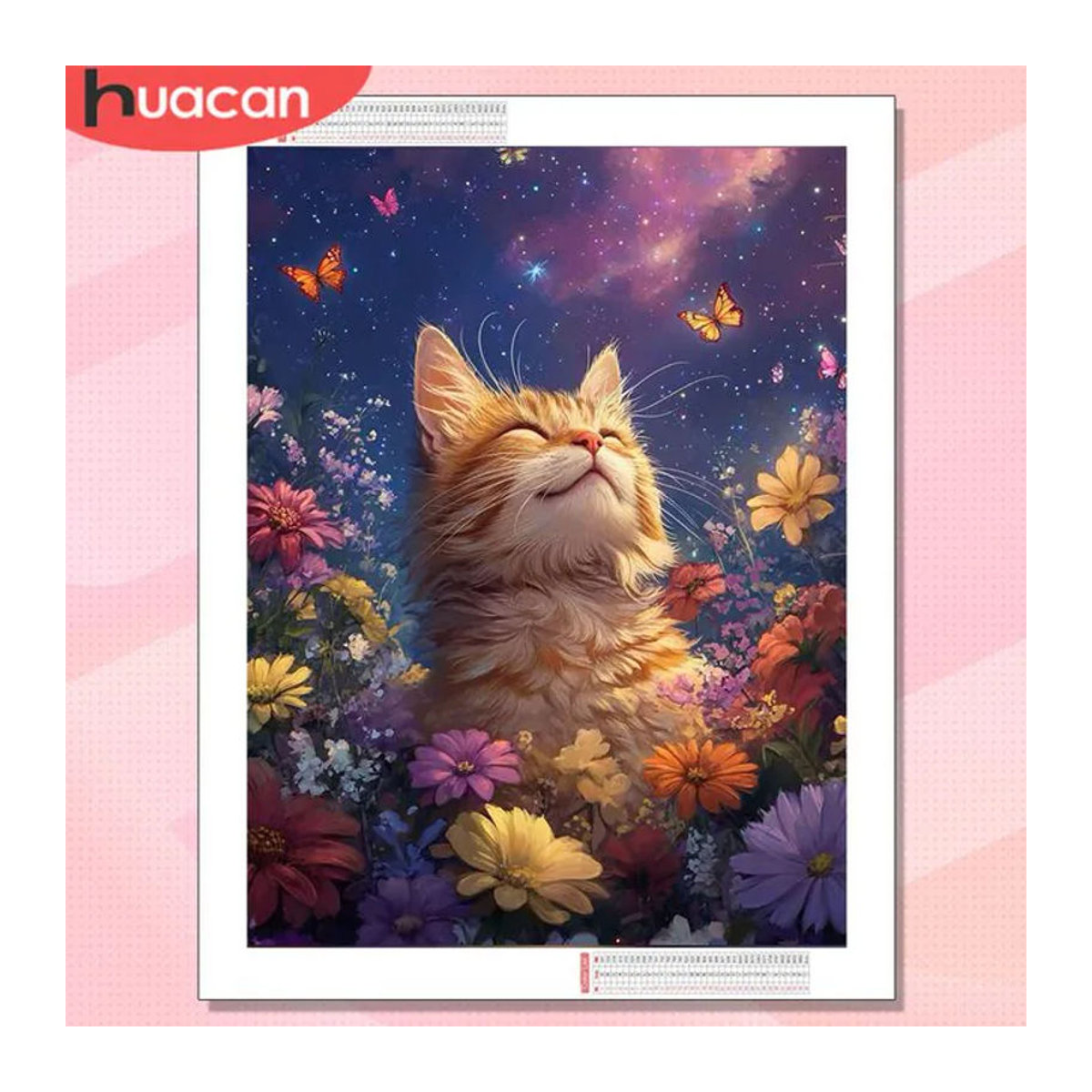 HUACAN Diamantmalerei Set Katze mit Gänseblümchen als 5D Kunst-Mosaik in Mehrfarbig zur Raumdekoration - Bild 1