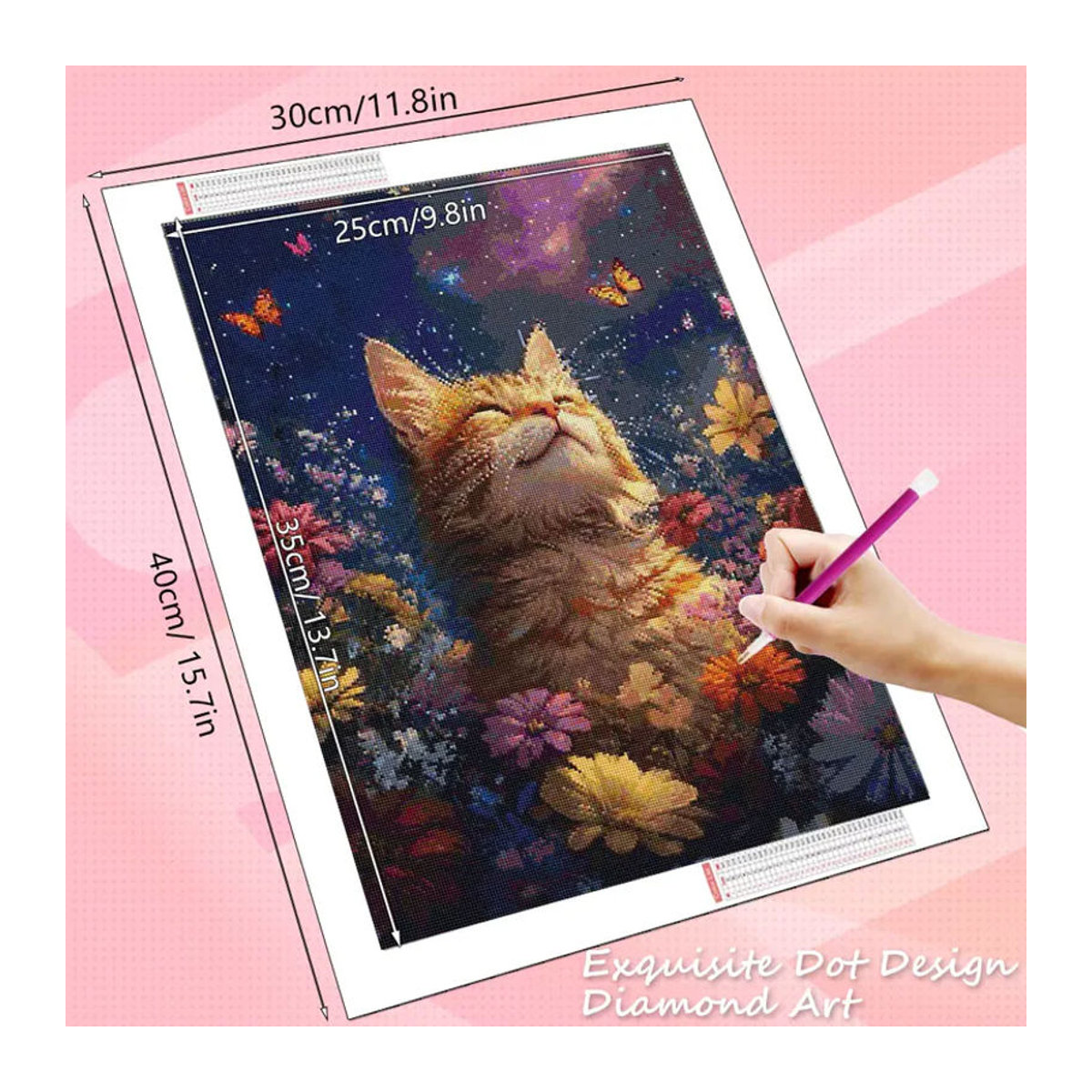 HUACAN Diamantmalerei Set Katze mit Gänseblümchen als 5D Kunst-Mosaik in Mehrfarbig zur Raumdekoration - Bild 2