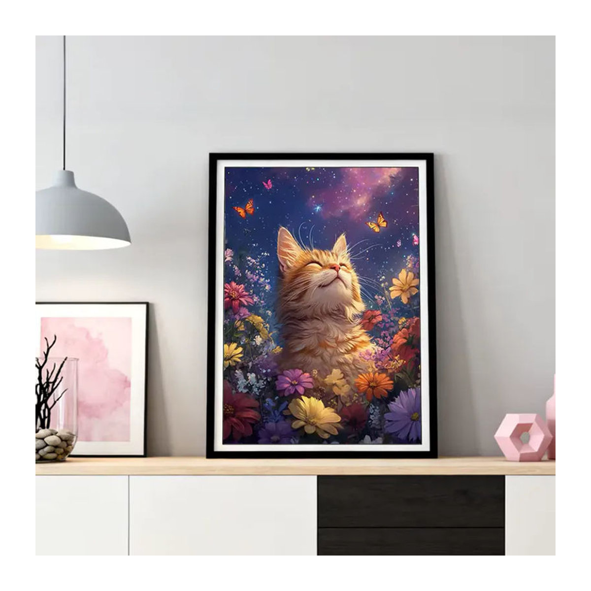 HUACAN Diamantmalerei Set Katze mit Gänseblümchen als 5D Kunst-Mosaik in Mehrfarbig zur Raumdekoration - Bild 3
