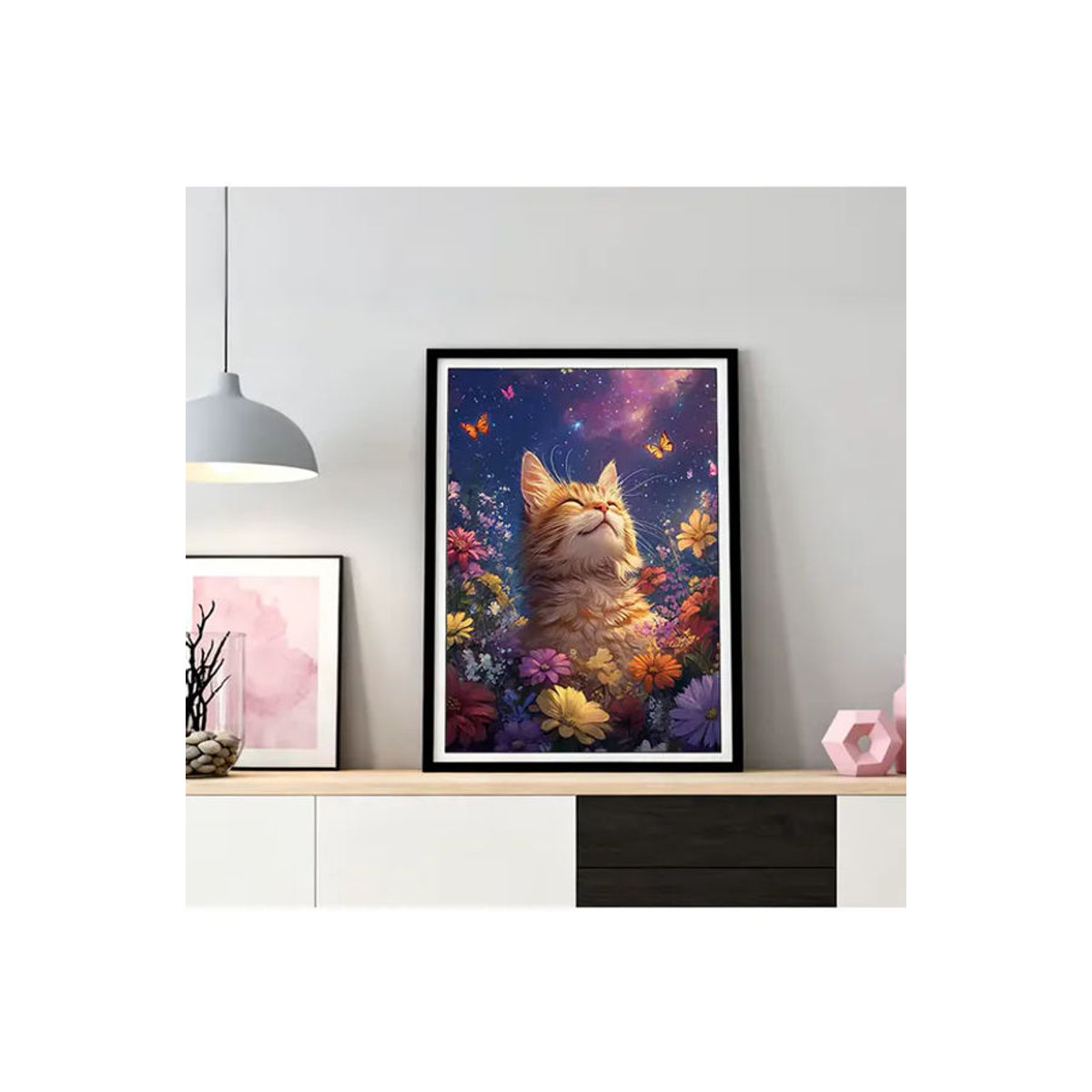 HUACAN Diamantmalerei Set Katze mit Gänseblümchen als 5D Kunst-Mosaik in Mehrfarbig zur Raumdekoration - Bild 4